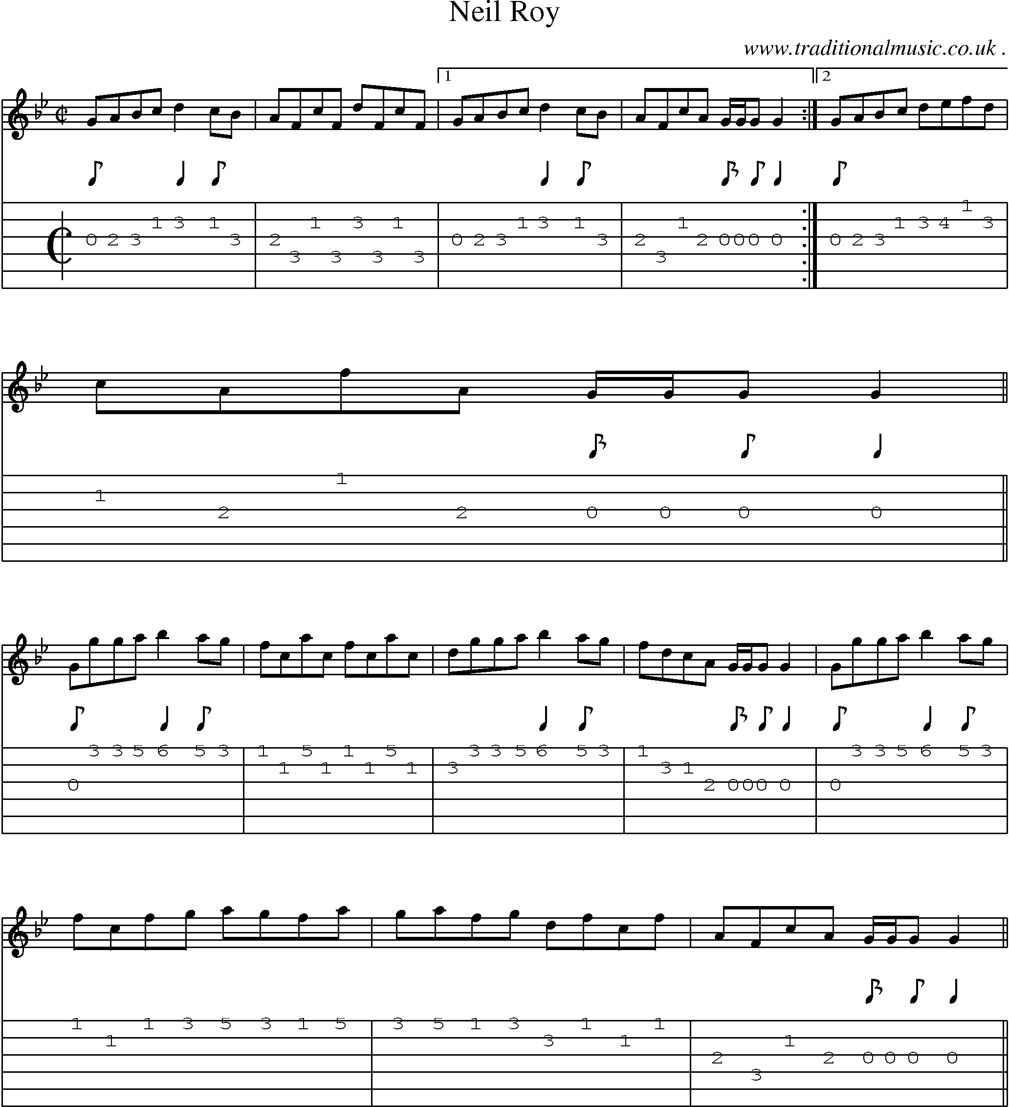 Sheet-music  score, Chords and Guitar Tabs for Neil Roy