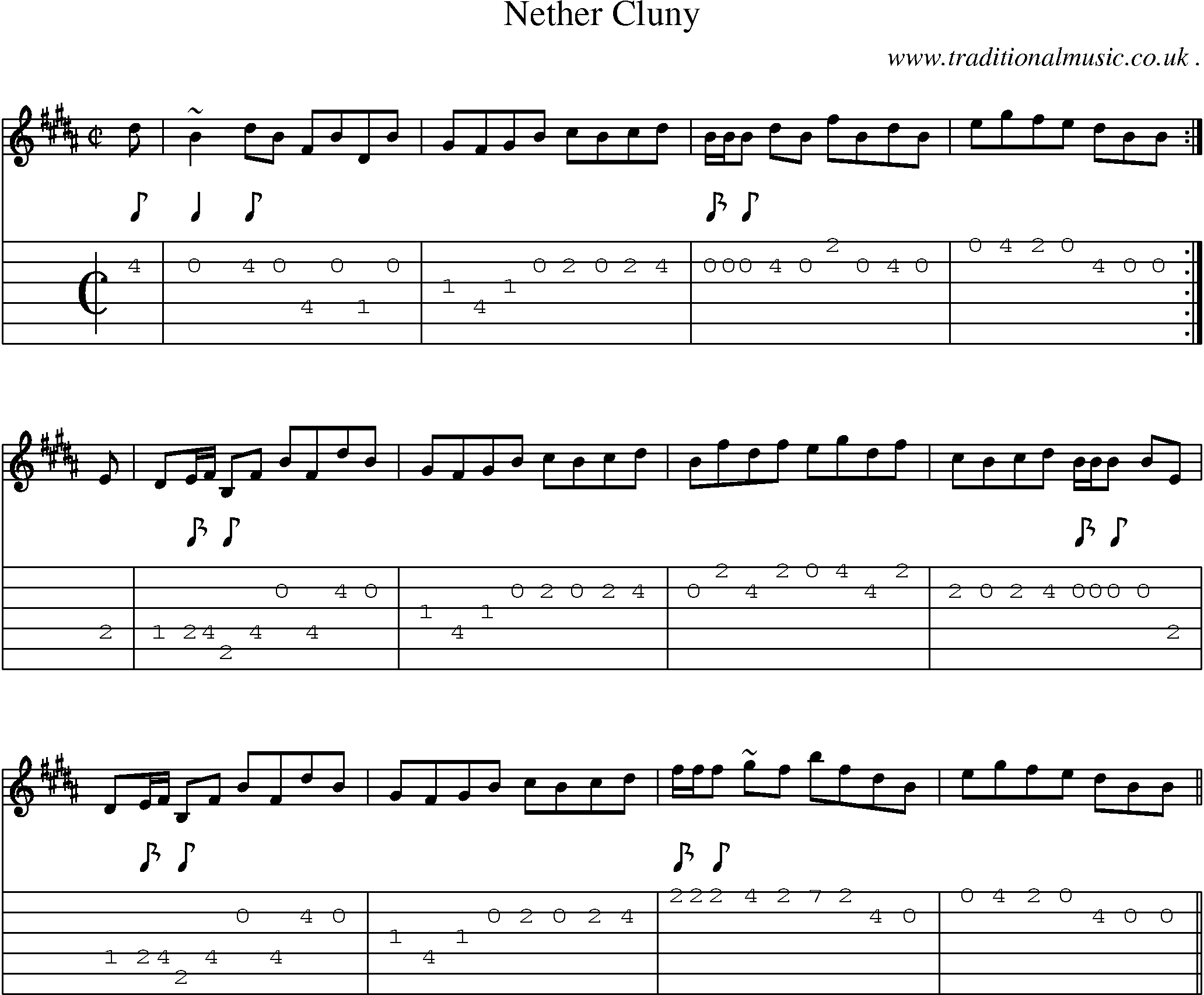 Sheet-music  score, Chords and Guitar Tabs for Nether Cluny