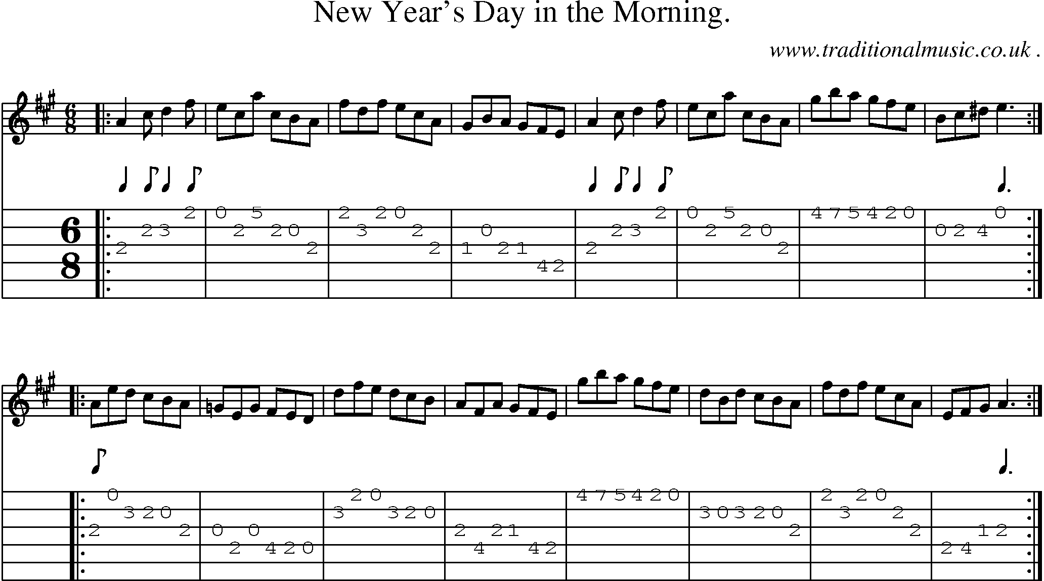 Sheet-music  score, Chords and Guitar Tabs for New Years Day In The Morning