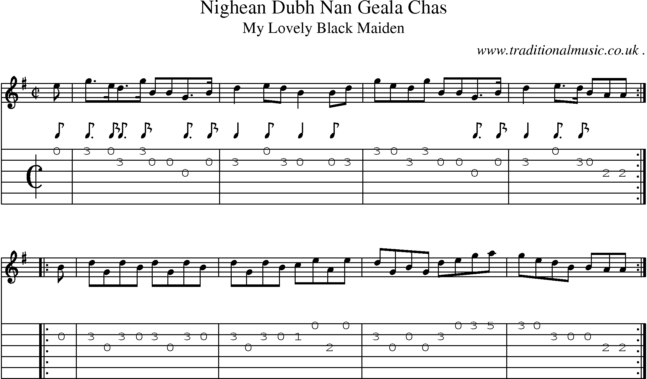 Sheet-music  score, Chords and Guitar Tabs for Nighean Dubh Nan Geala Chas