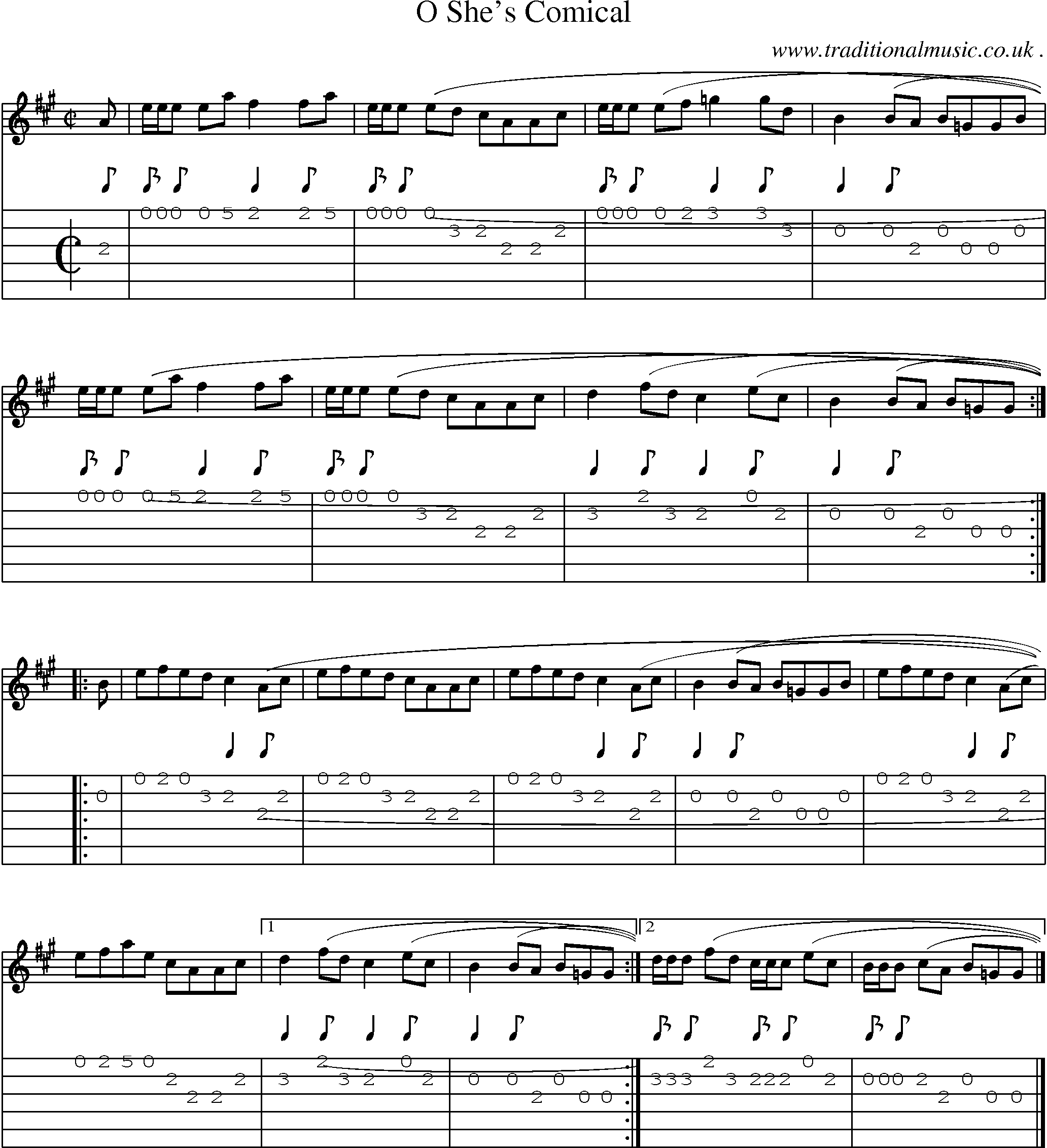 Sheet-music  score, Chords and Guitar Tabs for O Shes Comical