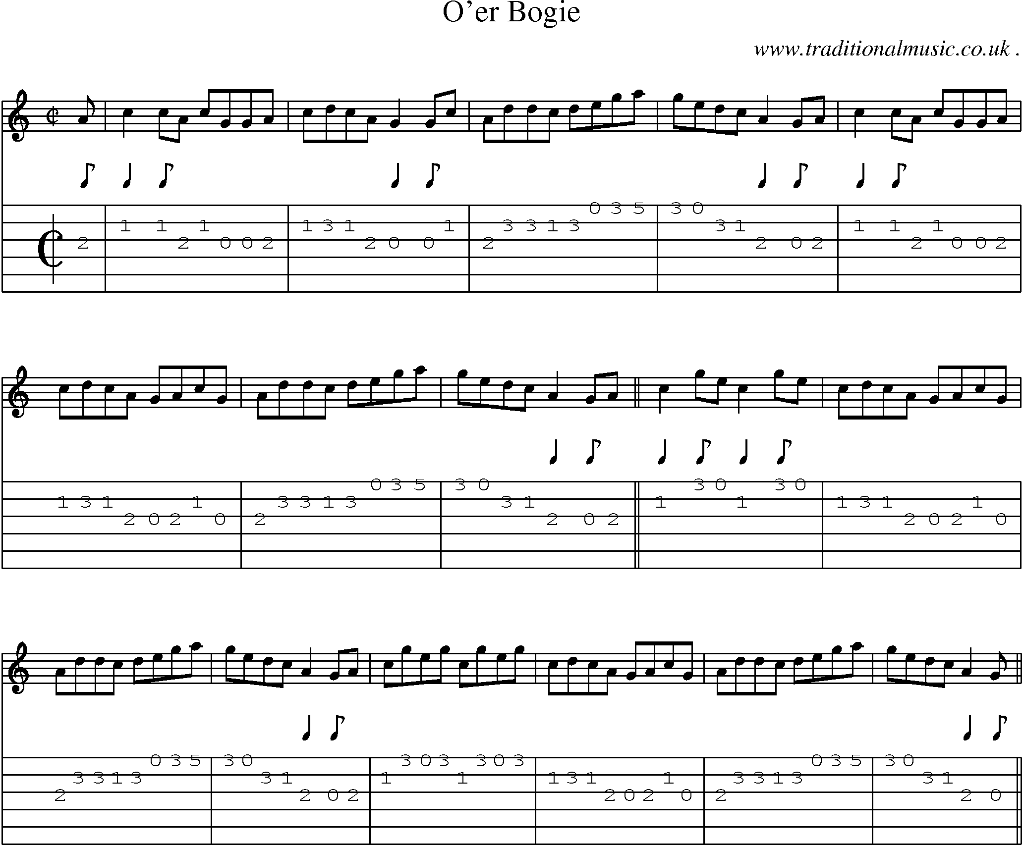 Sheet-music  score, Chords and Guitar Tabs for Oer Bogie