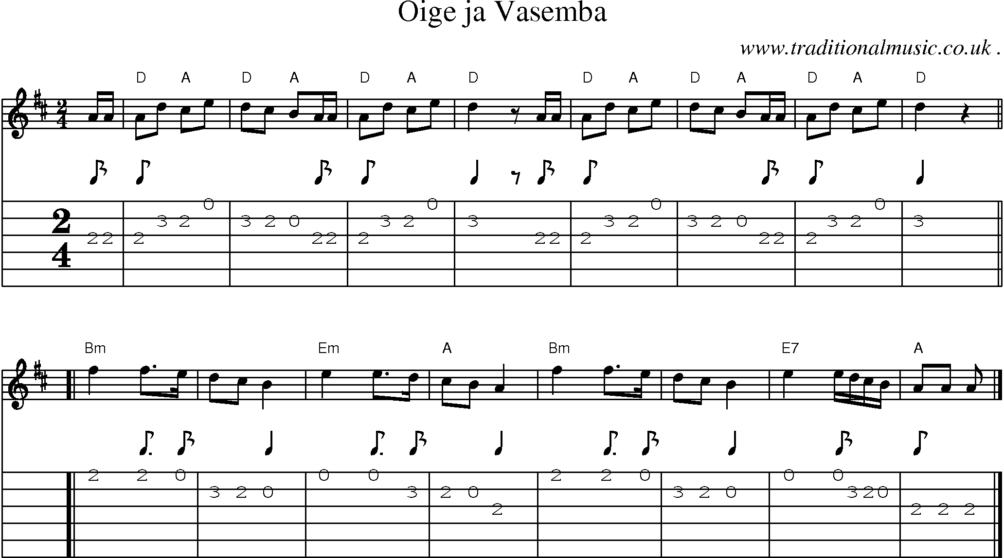 Sheet-music  score, Chords and Guitar Tabs for Oige Ja Vasemba