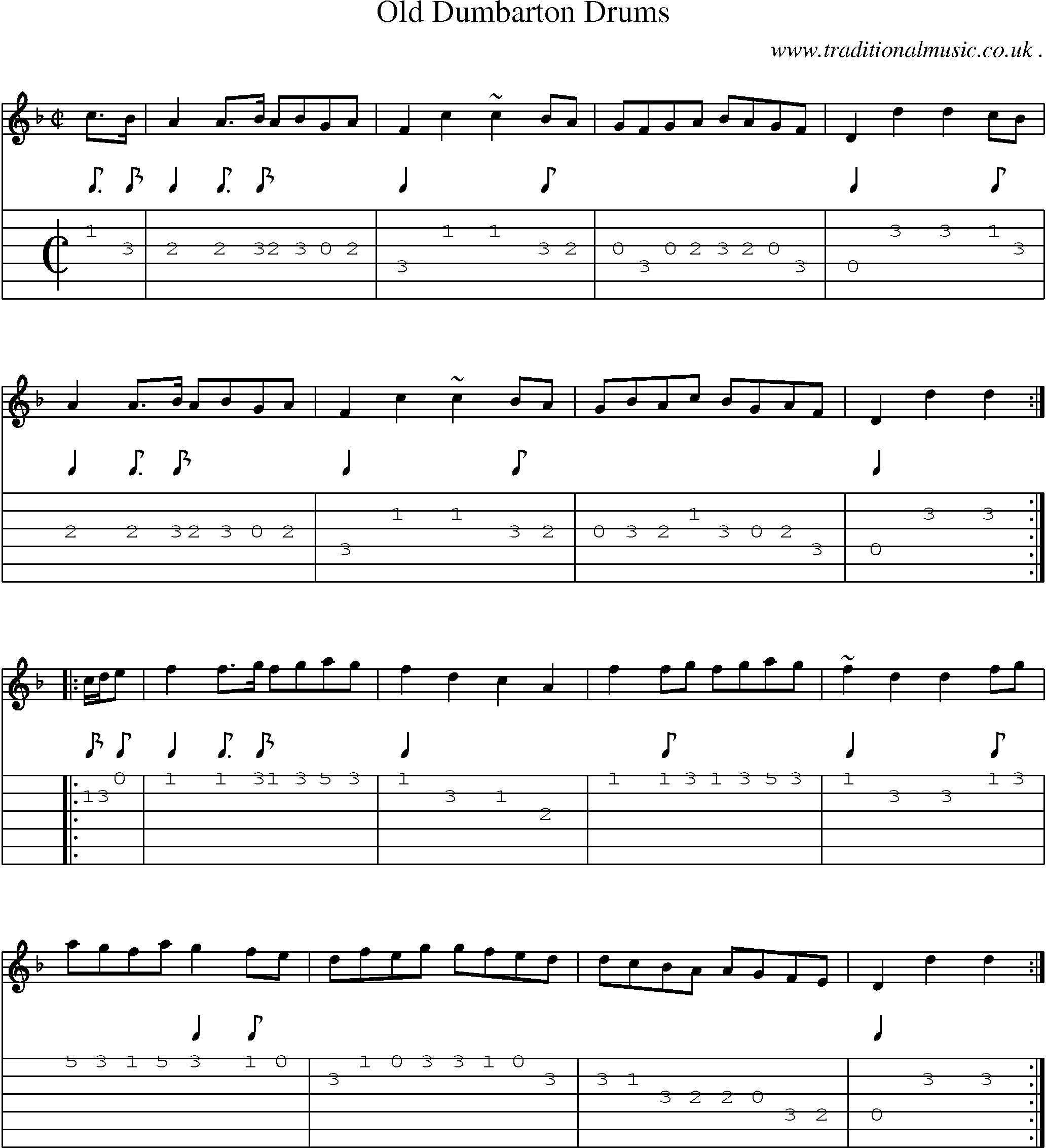 Sheet-music  score, Chords and Guitar Tabs for Old Dumbarton Drums