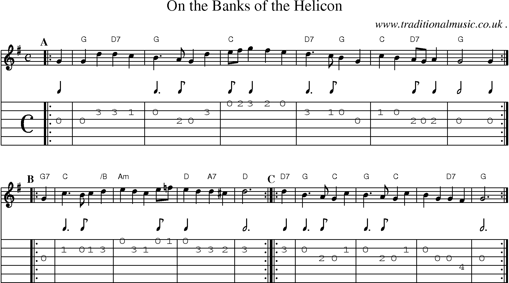 Sheet-music  score, Chords and Guitar Tabs for On The Banks Of The Helicon