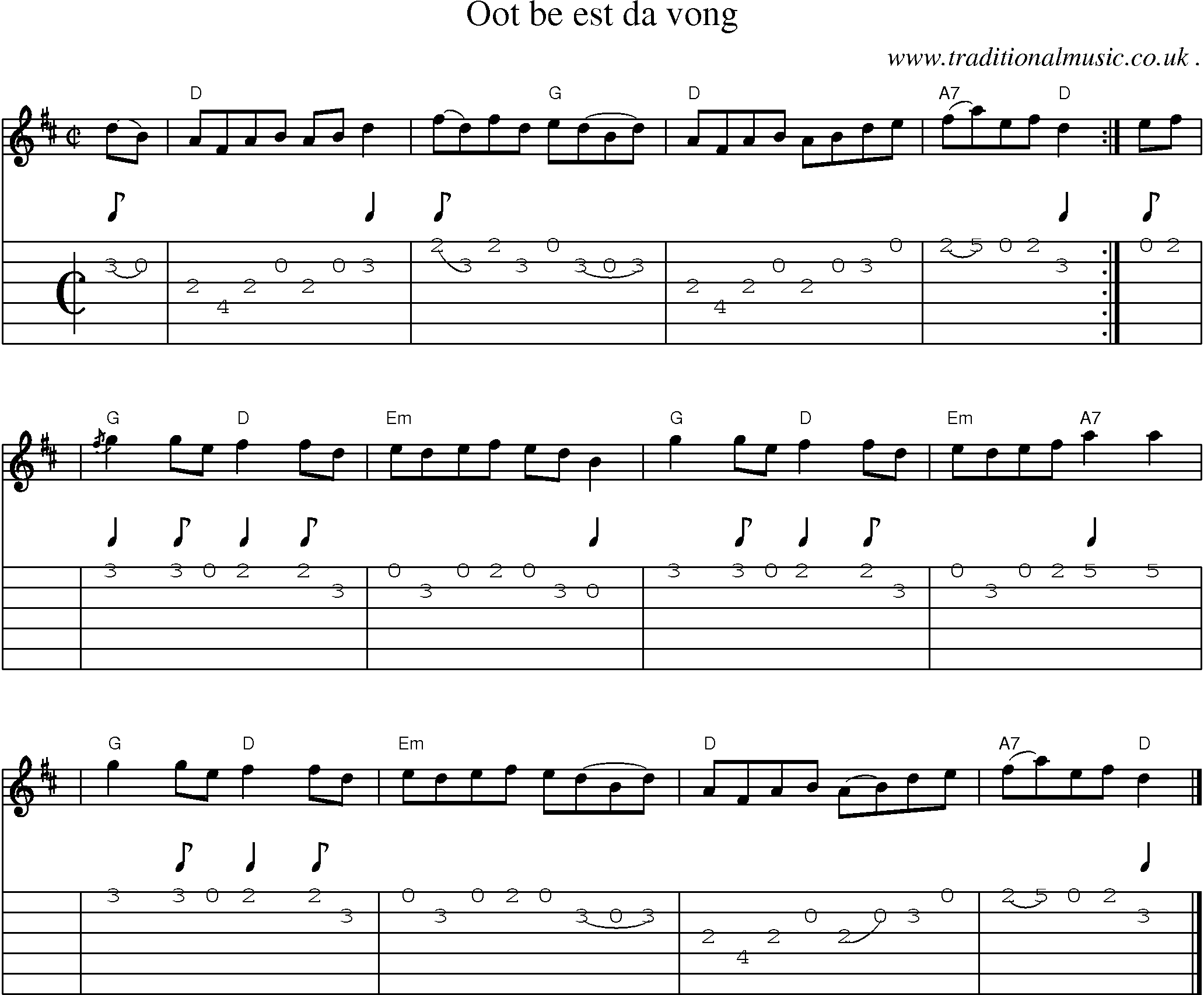 Sheet-music  score, Chords and Guitar Tabs for Oot Be Est Da Vong
