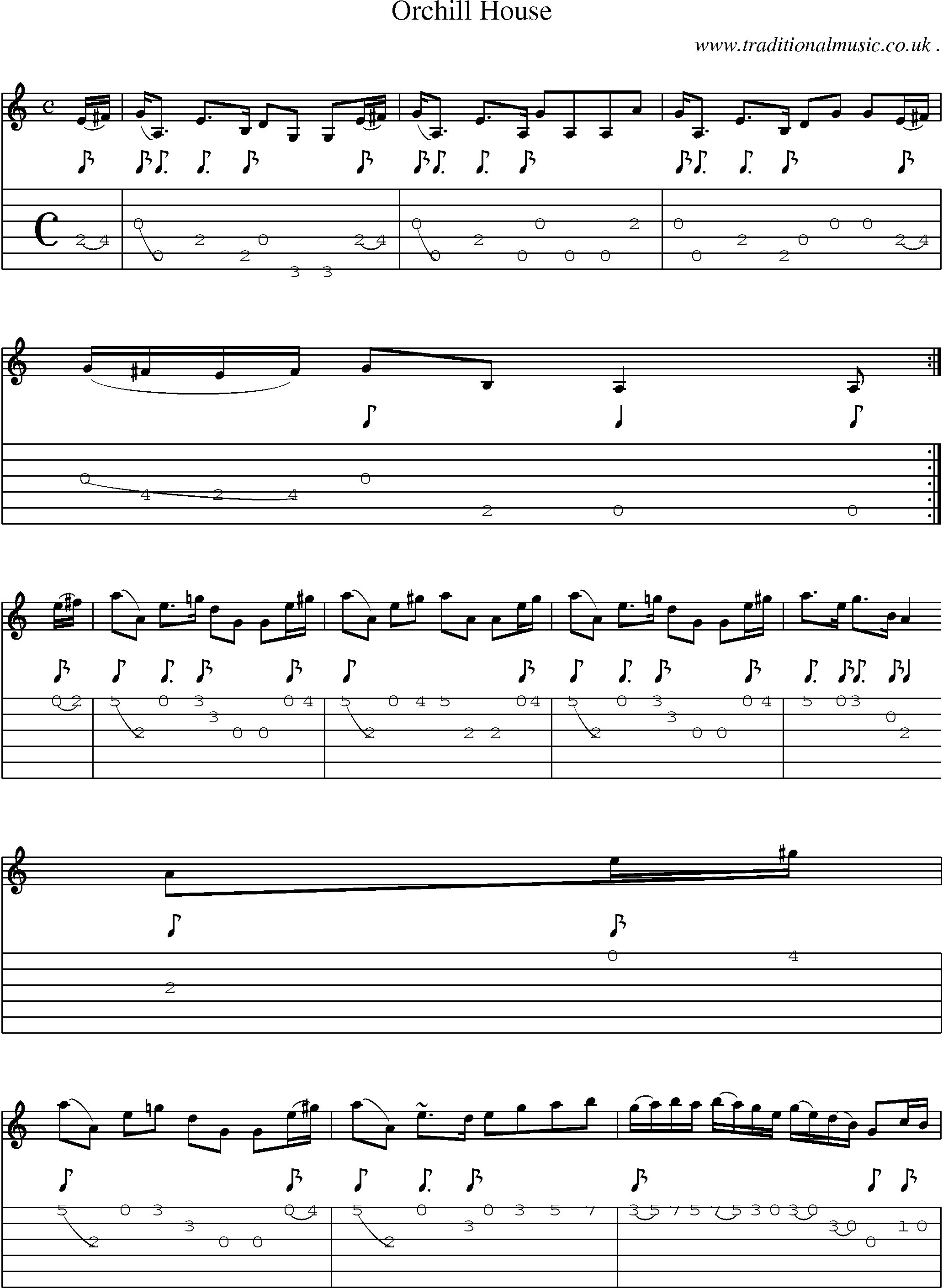 Sheet-music  score, Chords and Guitar Tabs for Orchill House