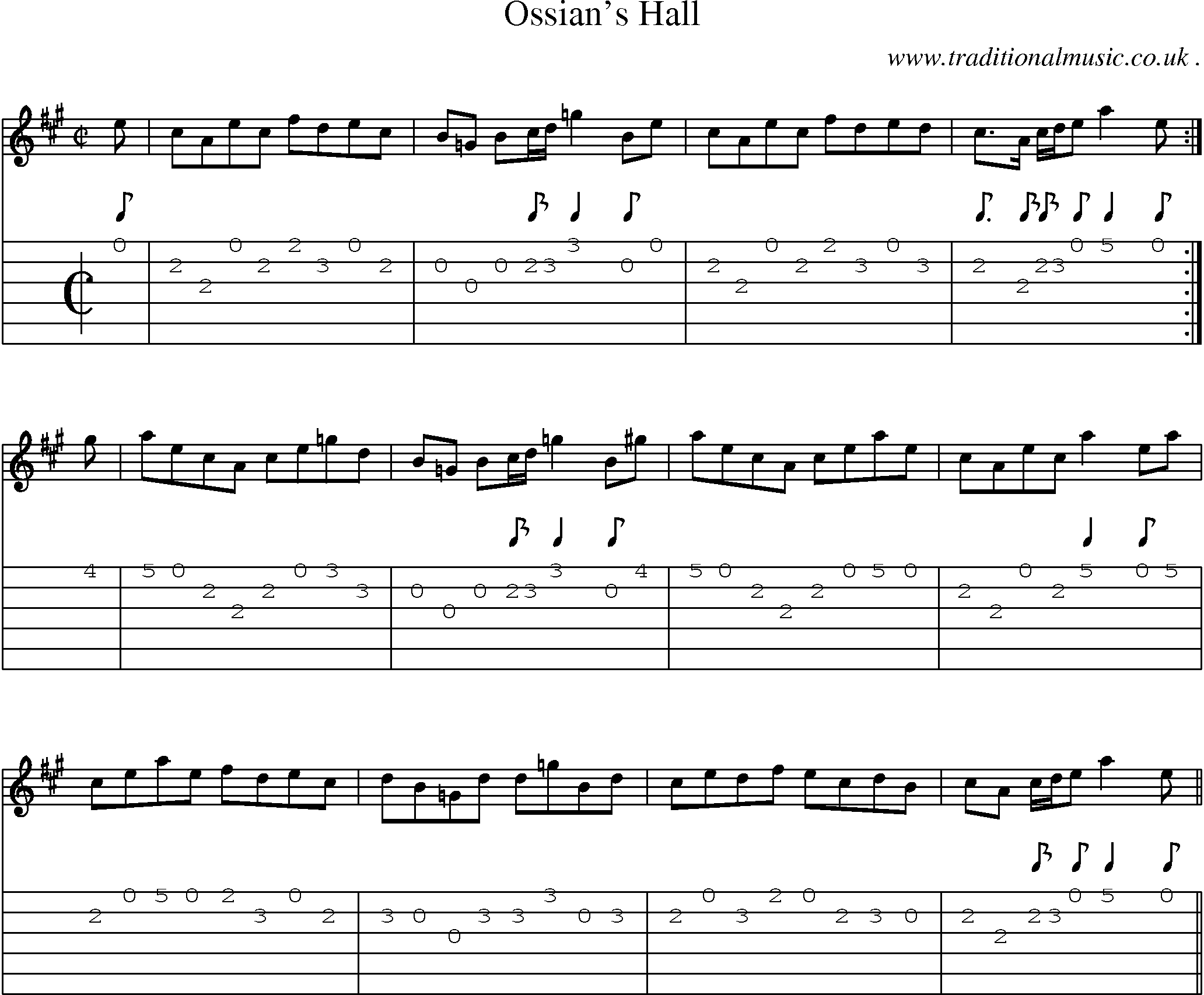 Sheet-music  score, Chords and Guitar Tabs for Ossians Hall