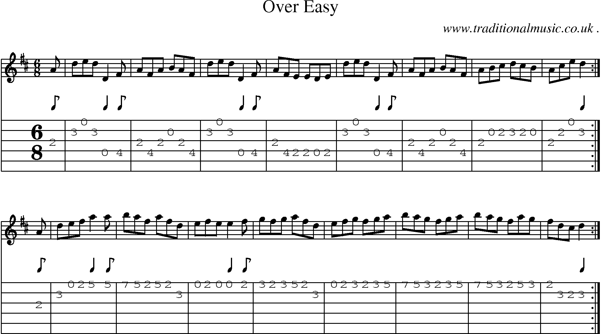 Sheet-music  score, Chords and Guitar Tabs for Over Easy