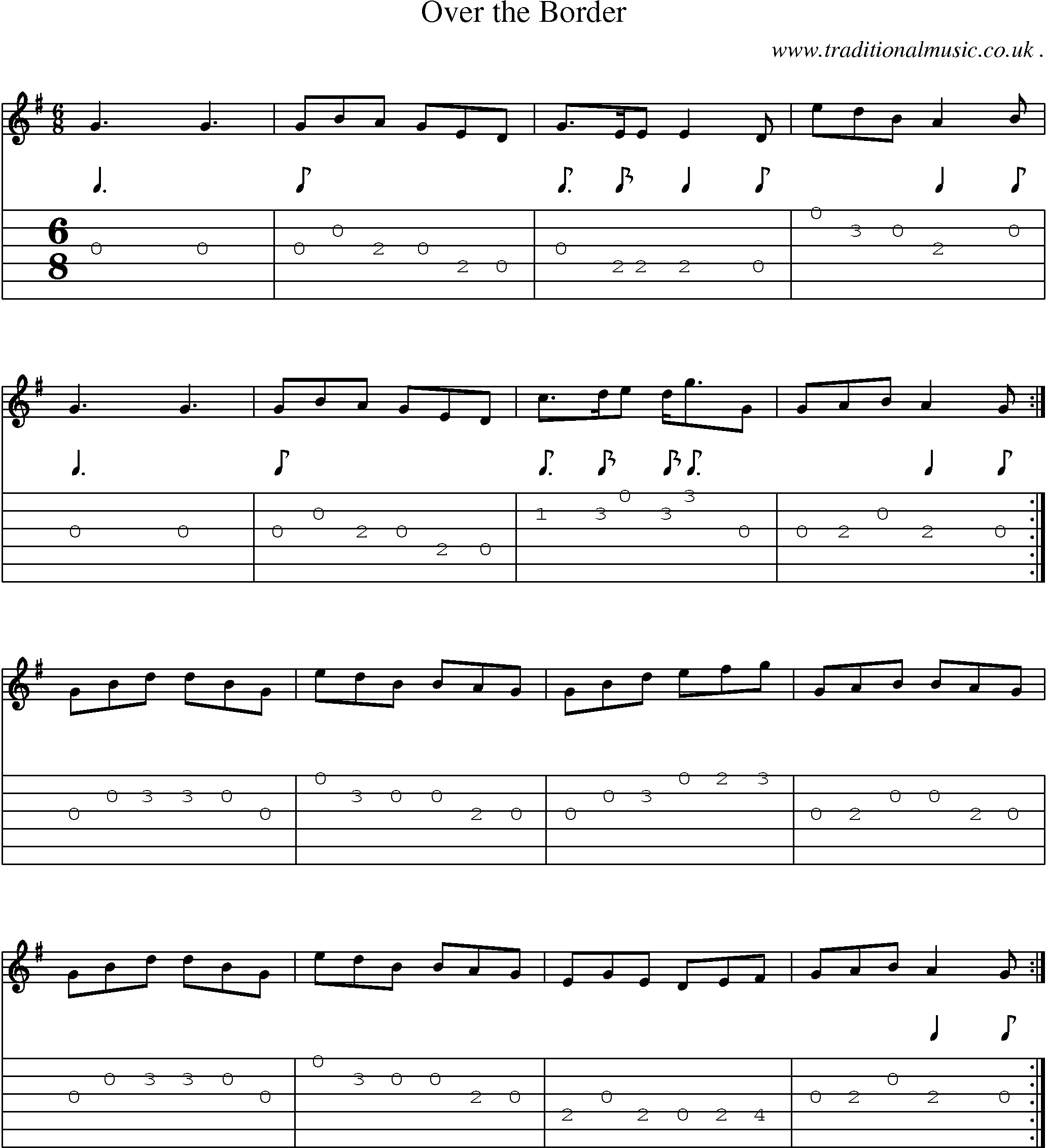 Sheet-music  score, Chords and Guitar Tabs for Over The Border