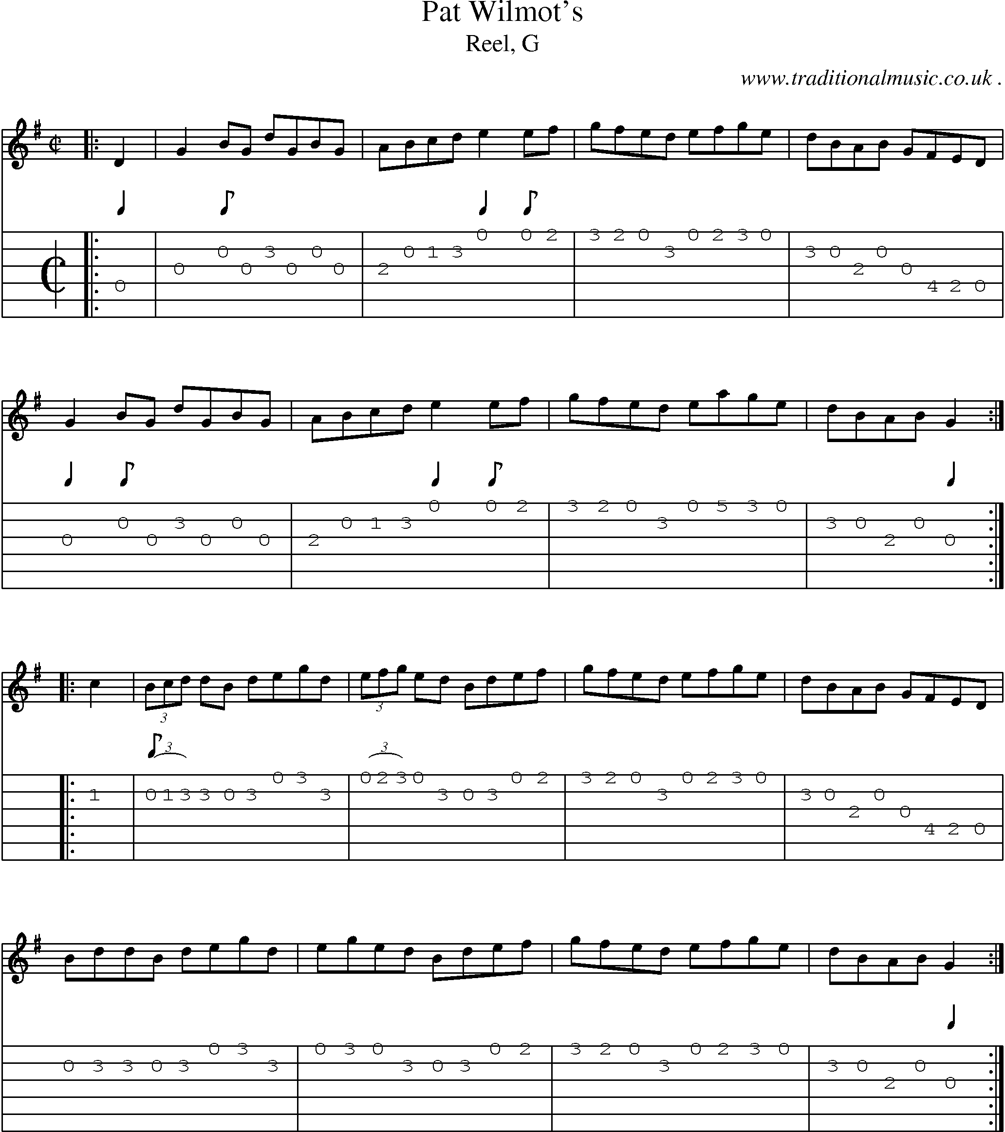 Sheet-music  score, Chords and Guitar Tabs for Pat Wilmots