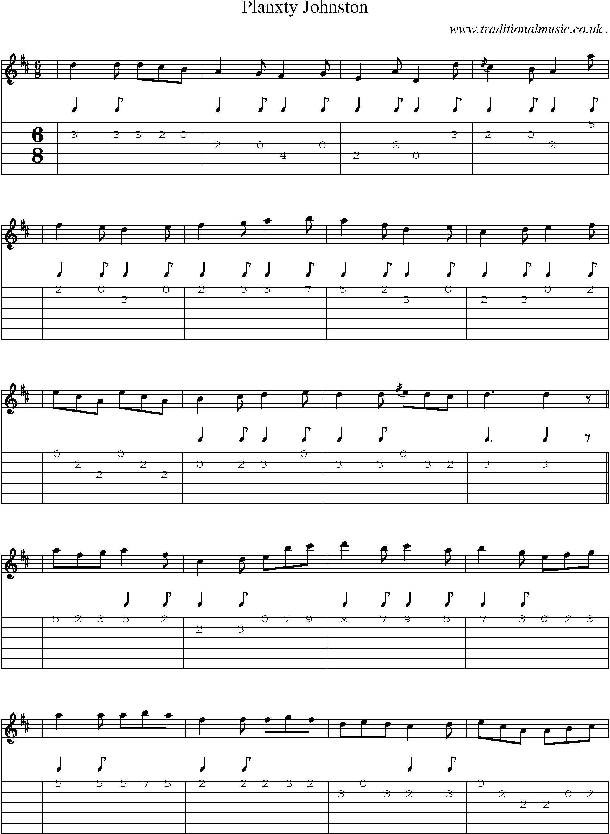 Sheet-music  score, Chords and Guitar Tabs for Planxty Johnston
