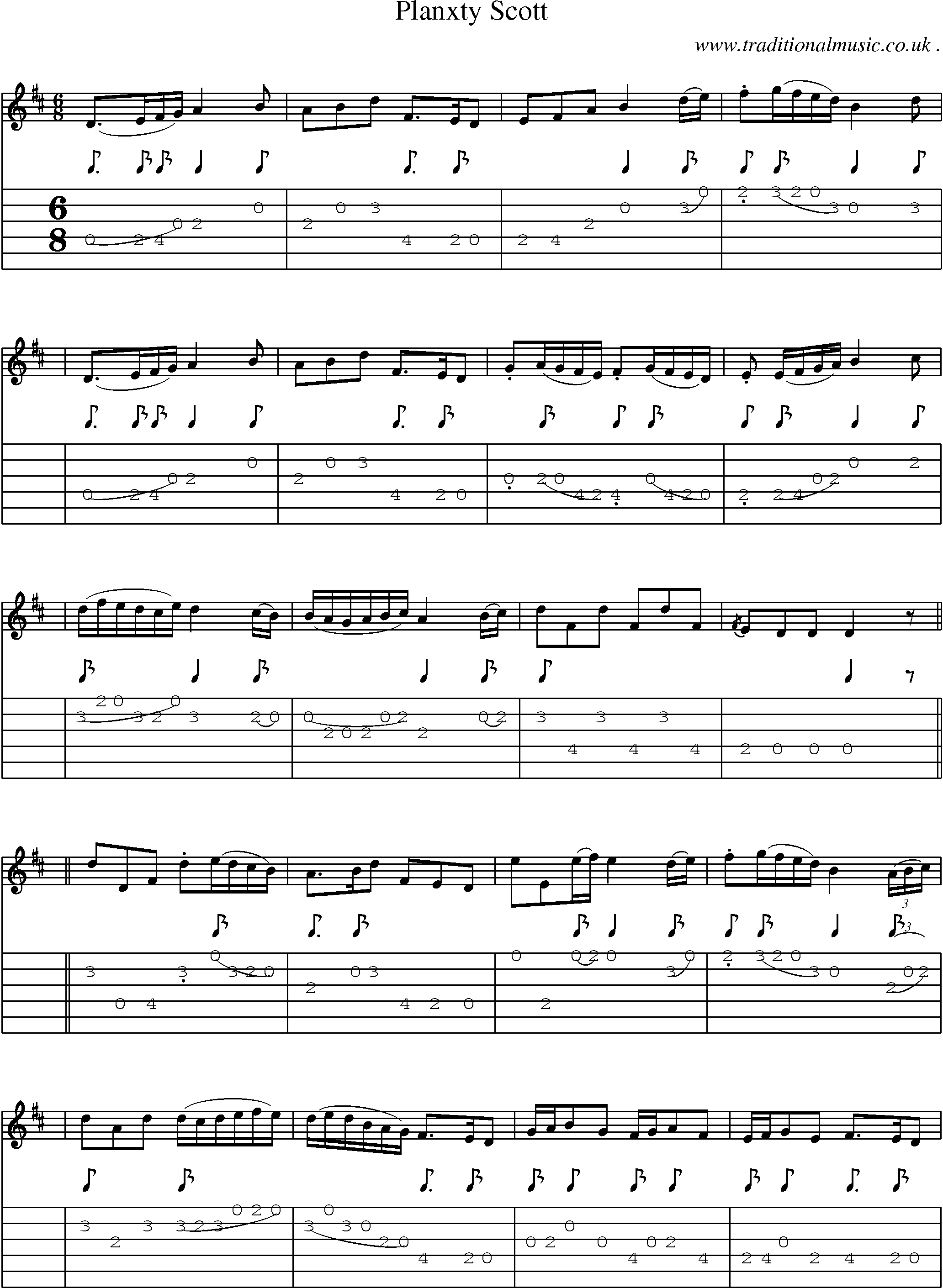 Sheet-music  score, Chords and Guitar Tabs for Planxty Scott