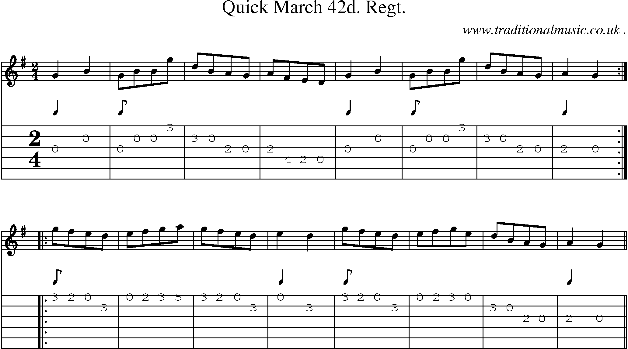 Sheet-music  score, Chords and Guitar Tabs for Quick March 42d Regt