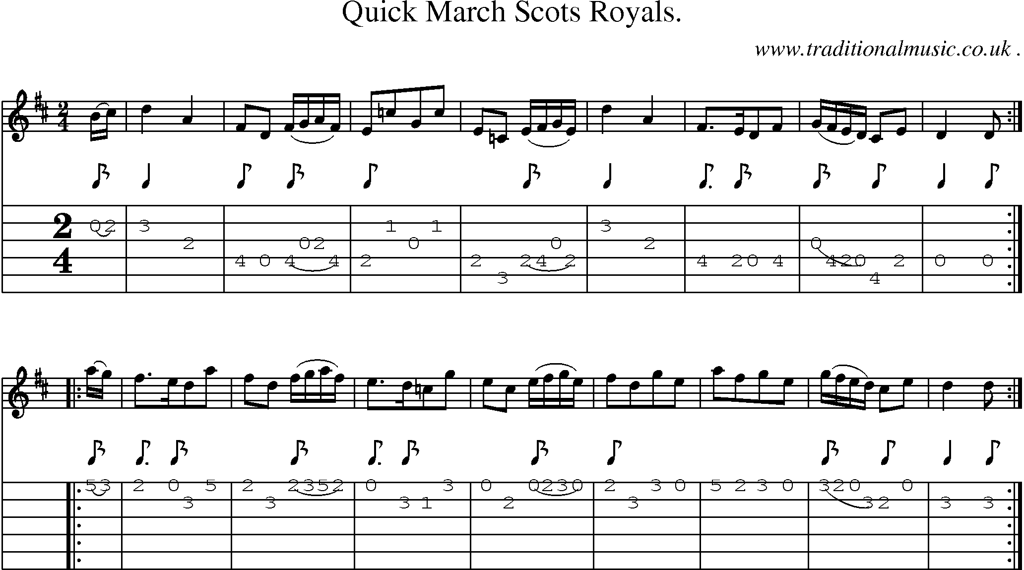 Sheet-music  score, Chords and Guitar Tabs for Quick March Scots Royals