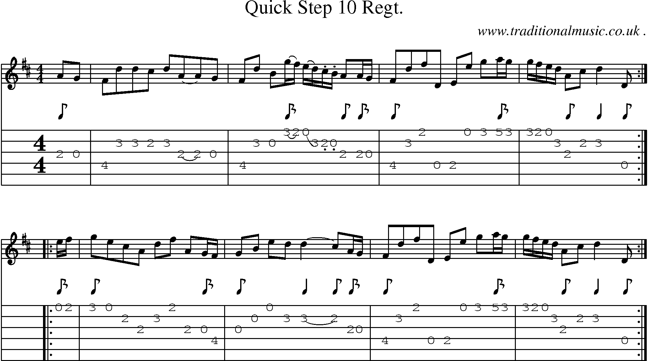 Sheet-music  score, Chords and Guitar Tabs for Quick Step 10 Regt