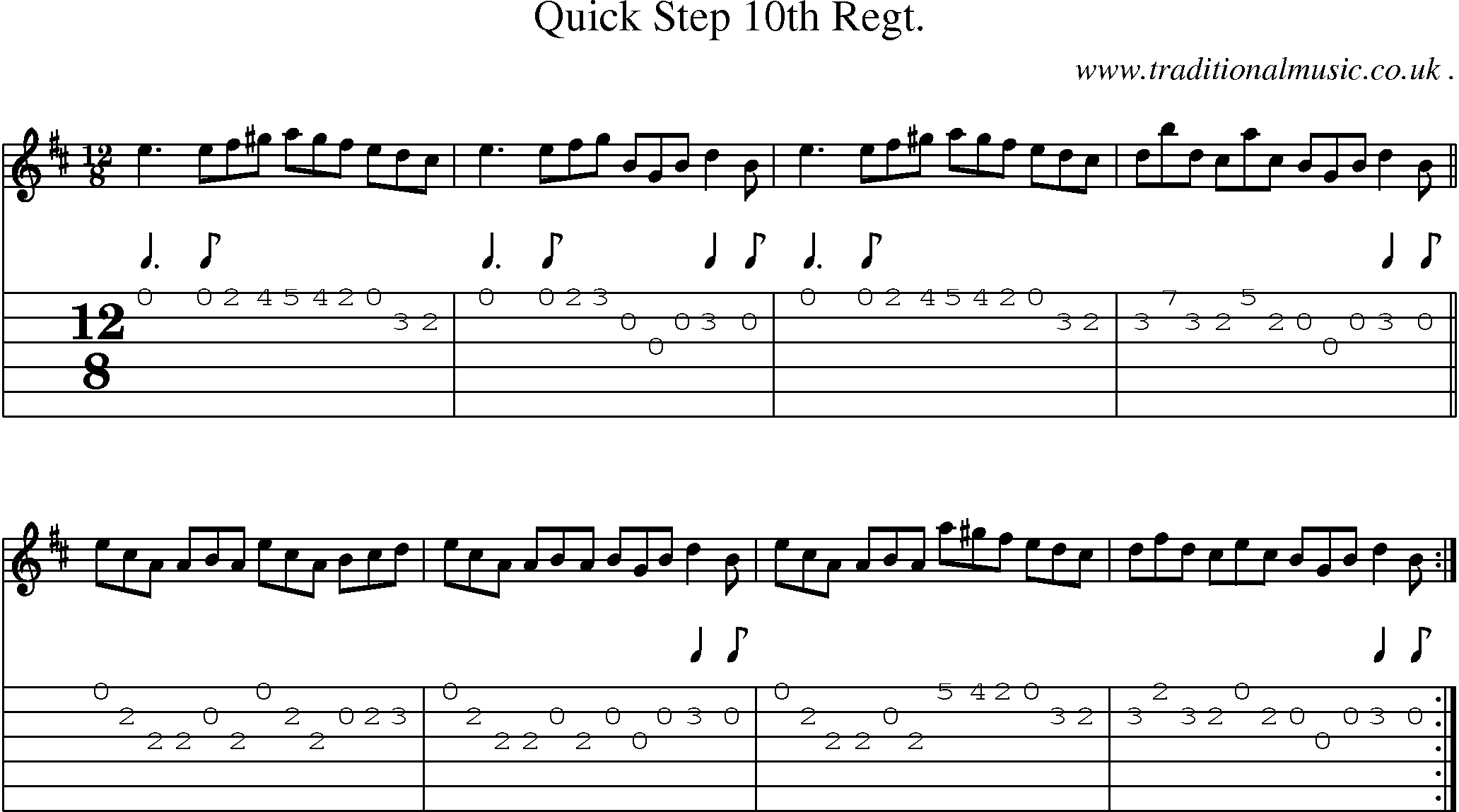 Sheet-music  score, Chords and Guitar Tabs for Quick Step 10th Regt