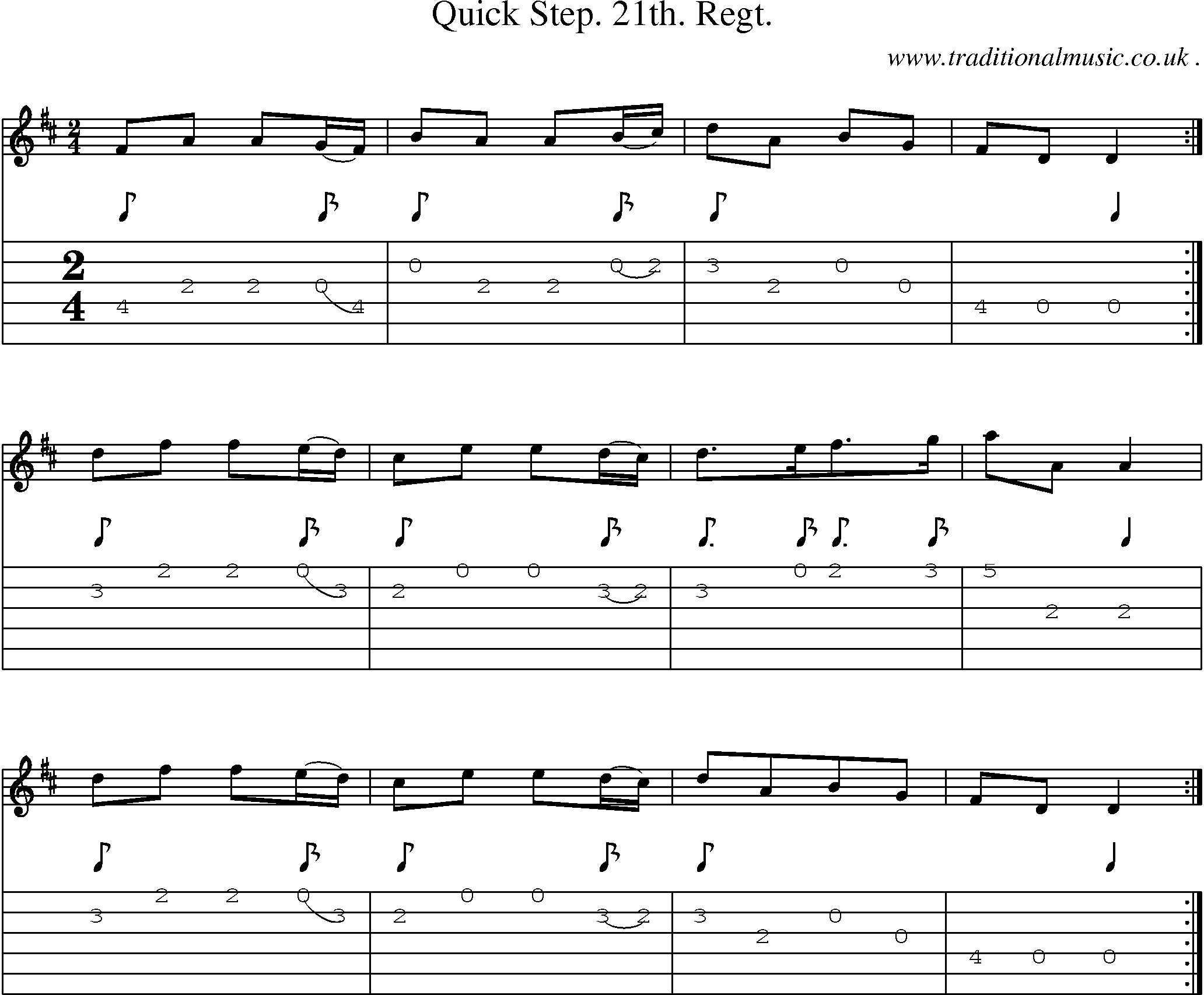 Sheet-music  score, Chords and Guitar Tabs for Quick Step 21th Regt