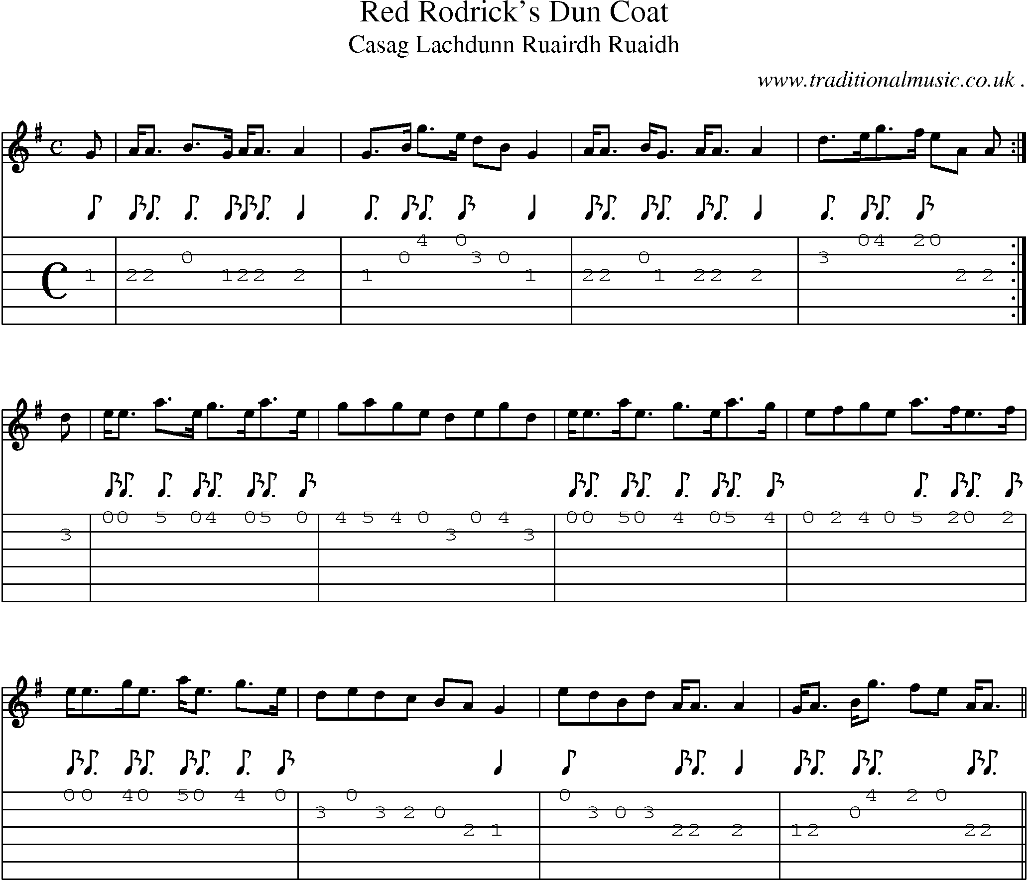 Sheet-music  score, Chords and Guitar Tabs for Red Rodricks Dun Coat