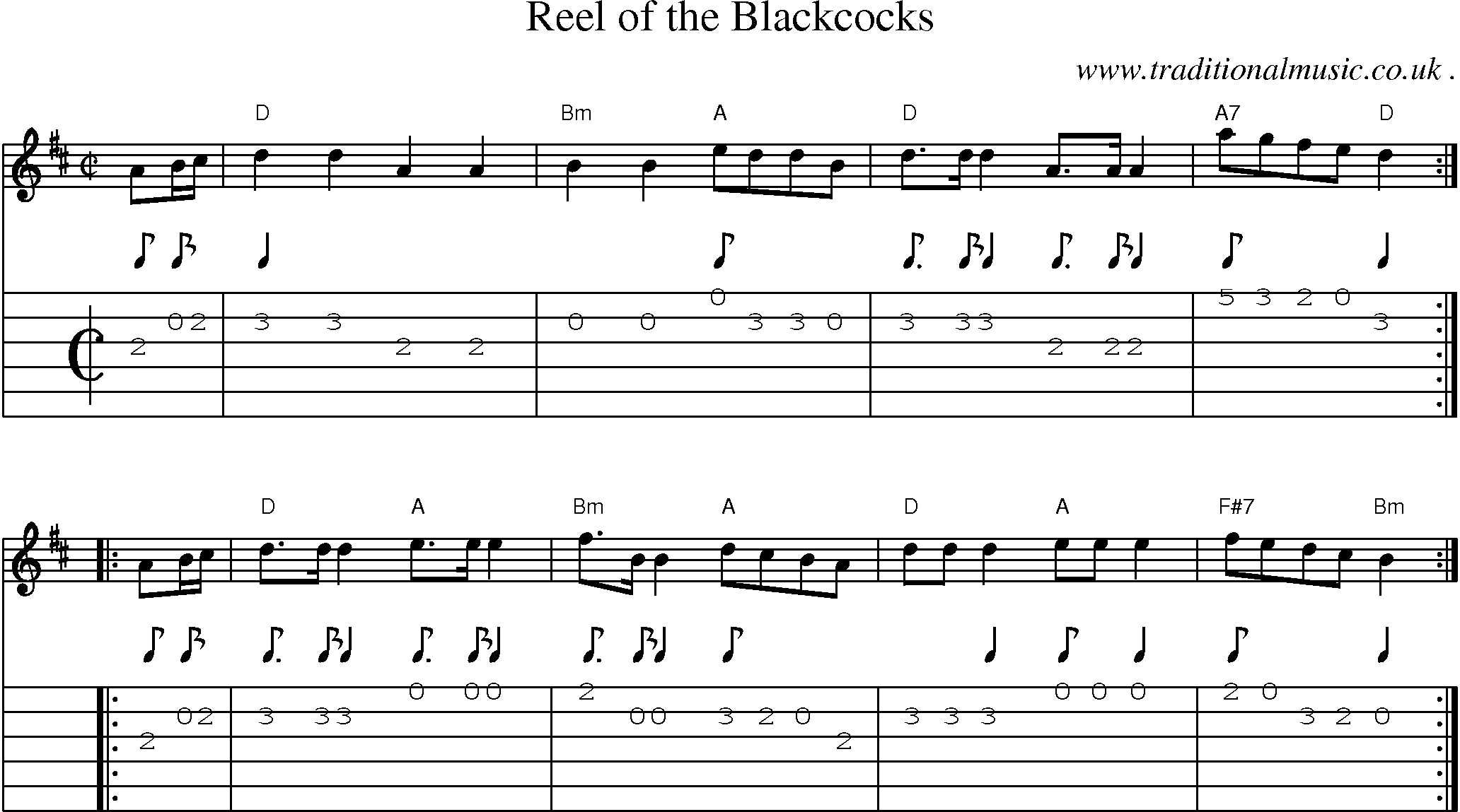 Sheet-music  score, Chords and Guitar Tabs for Reel Of The Blackcocks