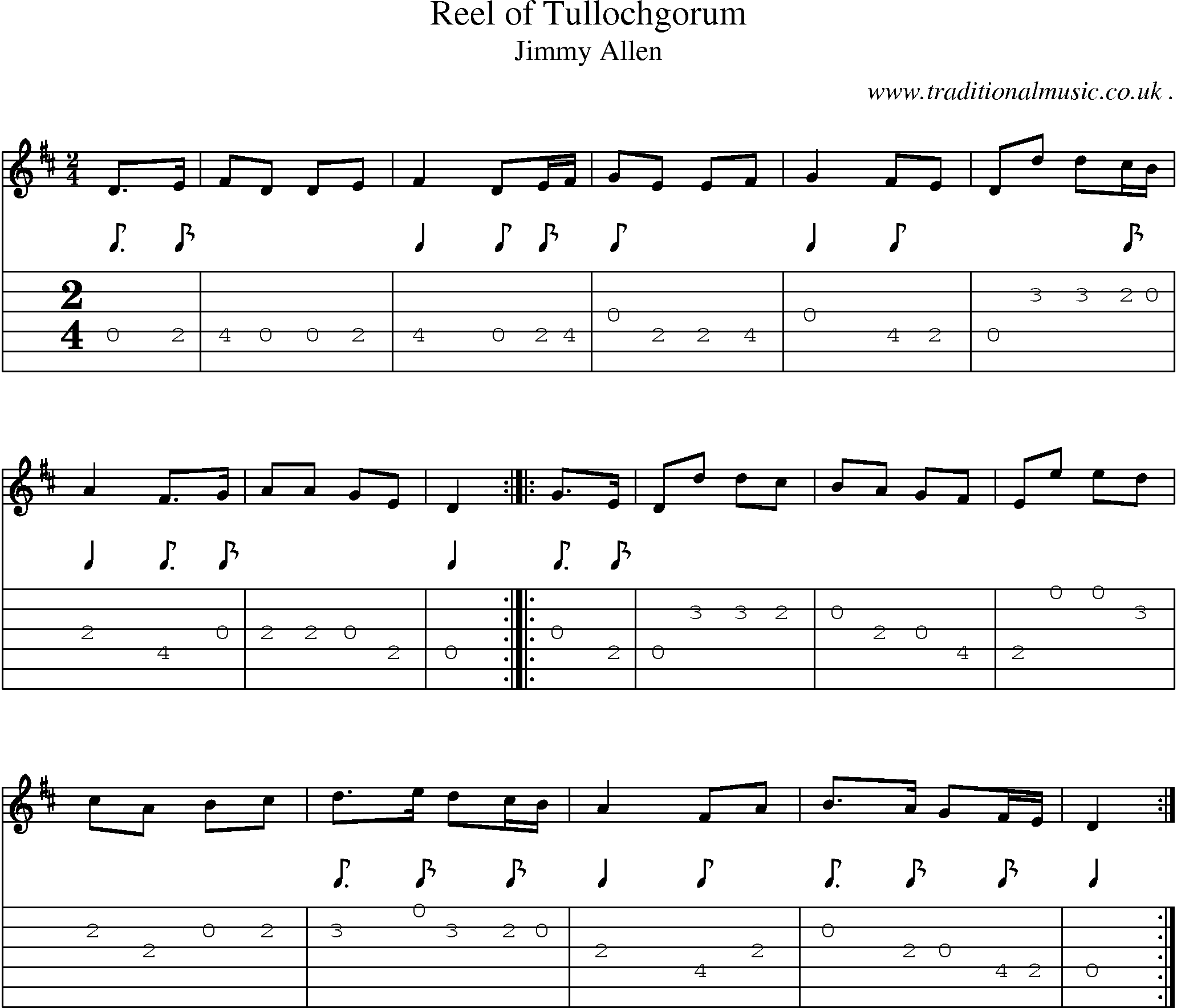 Sheet-music  score, Chords and Guitar Tabs for Reel Of Tullochgorum