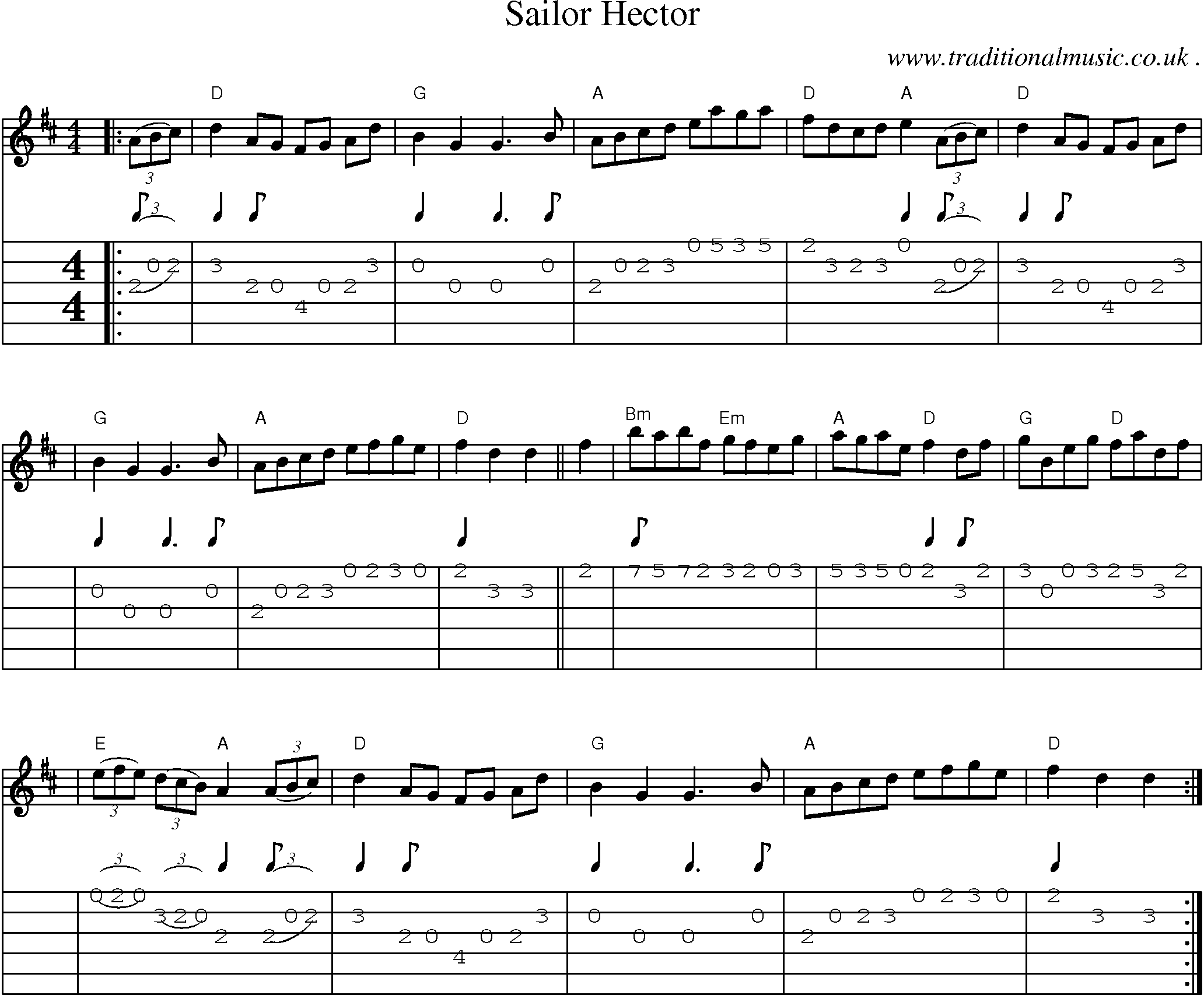 Sheet-music  score, Chords and Guitar Tabs for Sailor Hector