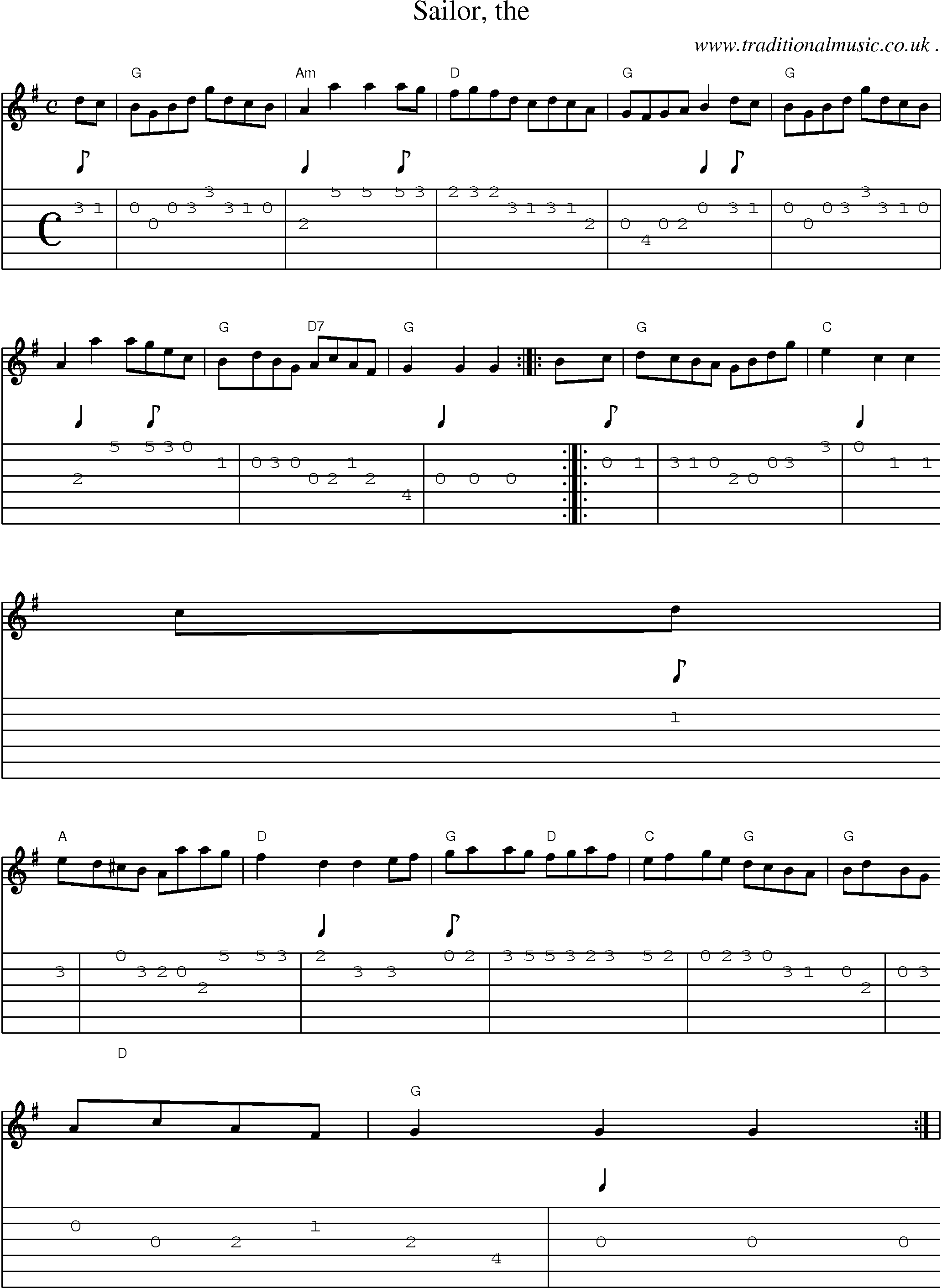 Sheet-music  score, Chords and Guitar Tabs for Sailor The