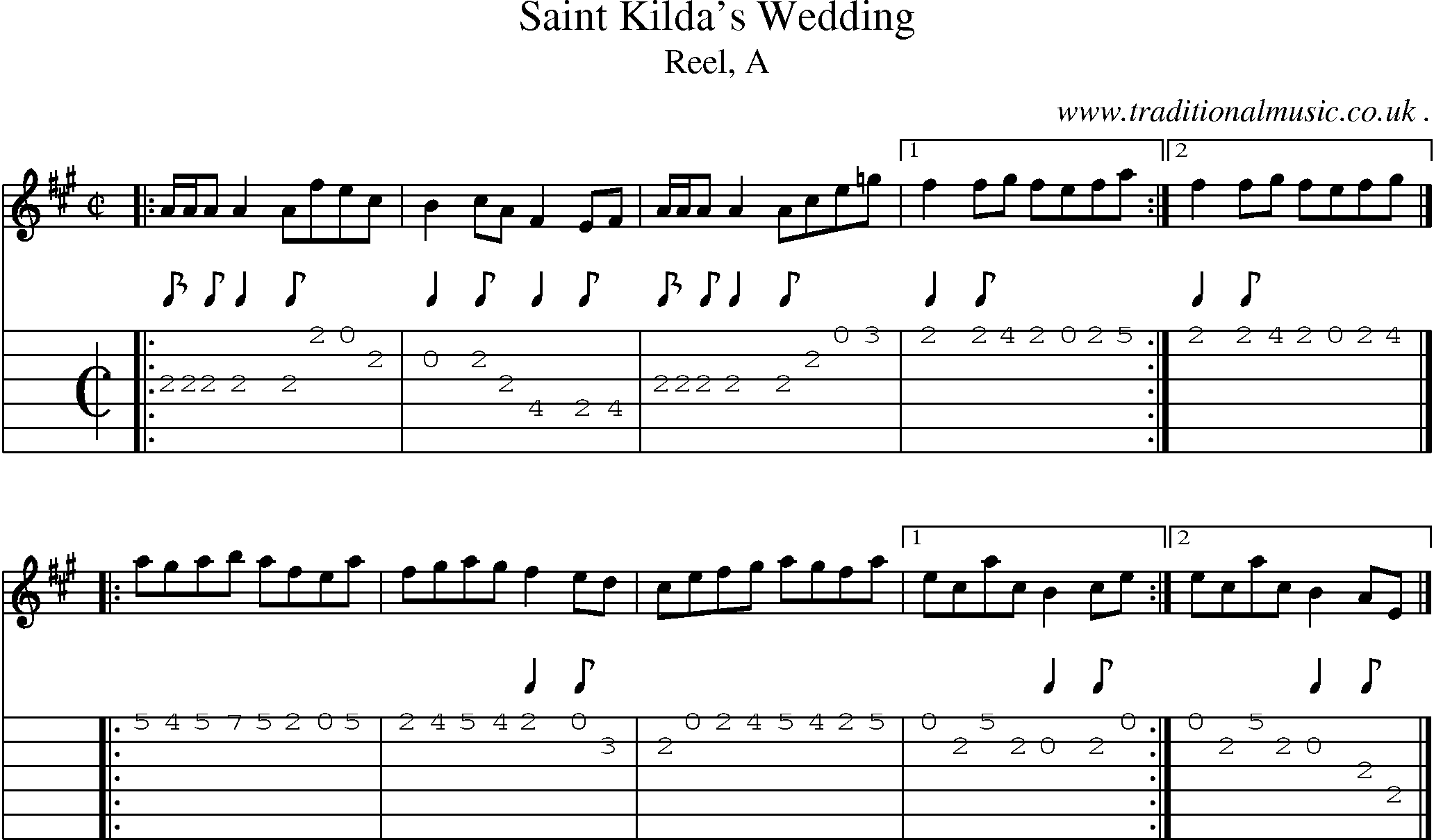 Sheet-music  score, Chords and Guitar Tabs for Saint Kildas Wedding