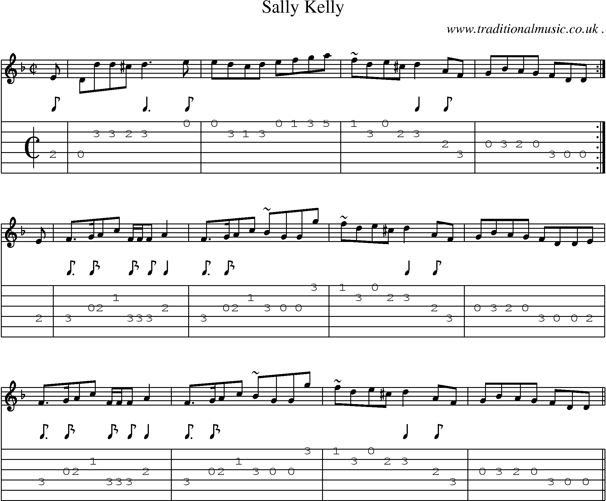Sheet-music  score, Chords and Guitar Tabs for Sally Kelly