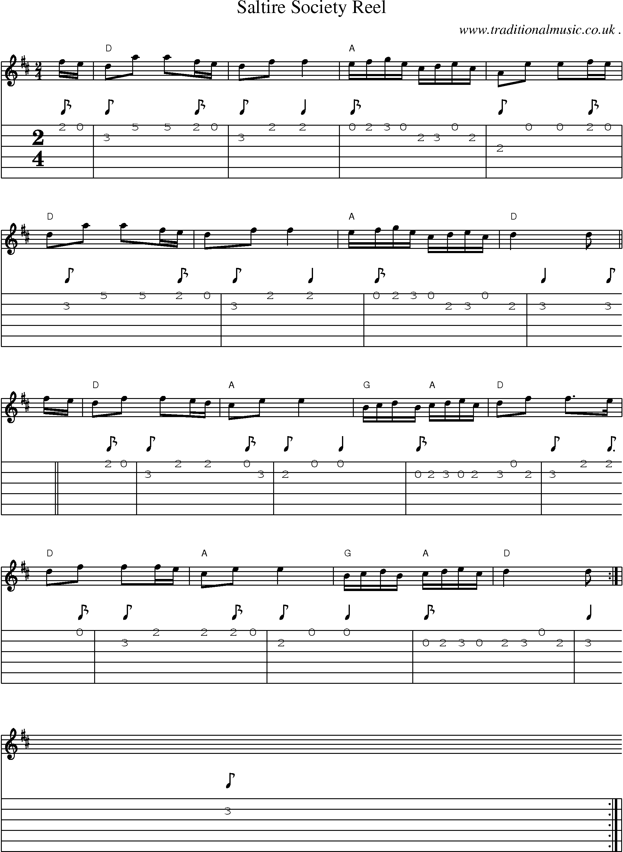 Sheet-music  score, Chords and Guitar Tabs for Saltire Society Reel