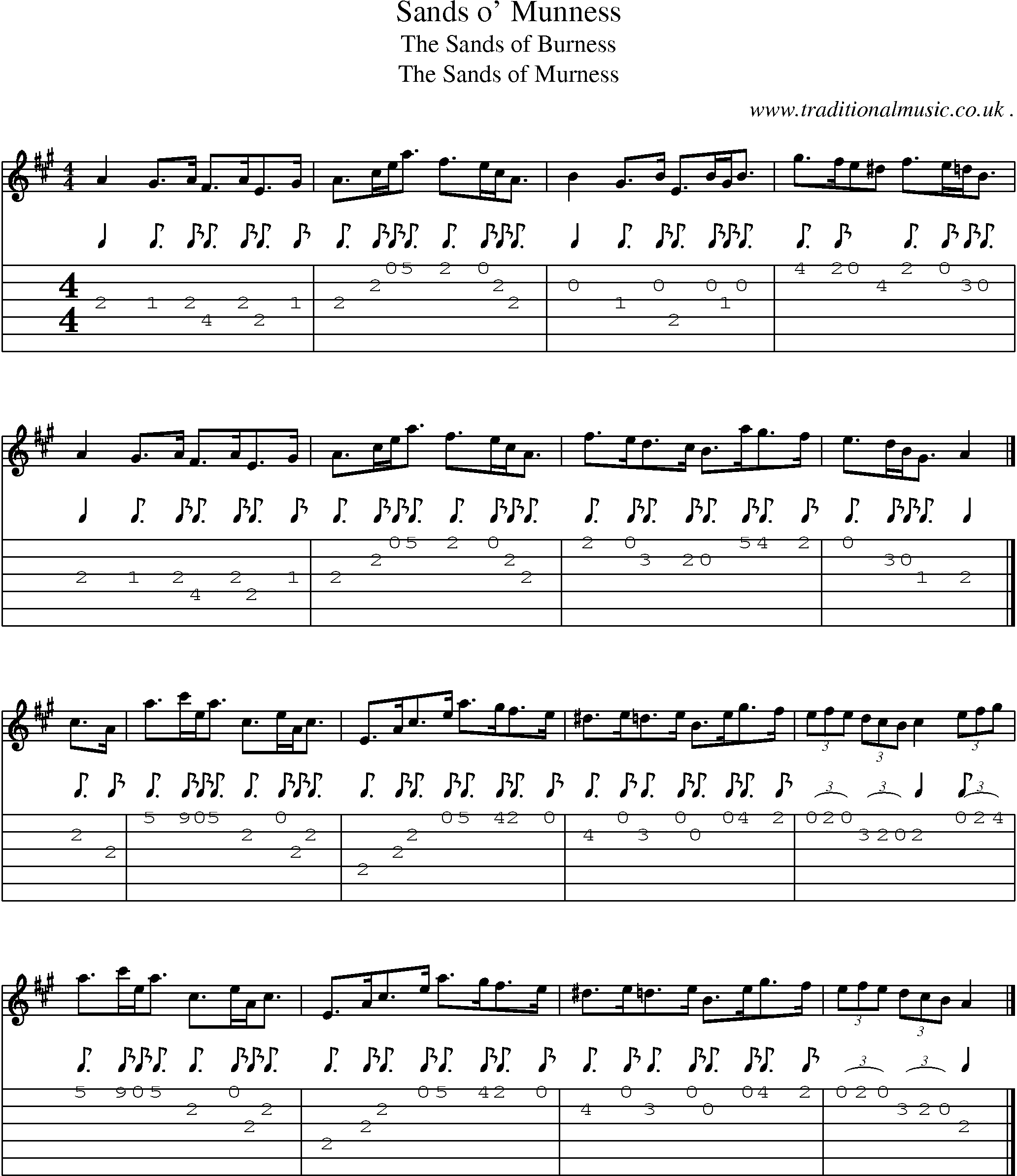 Sheet-music  score, Chords and Guitar Tabs for Sands O Munness