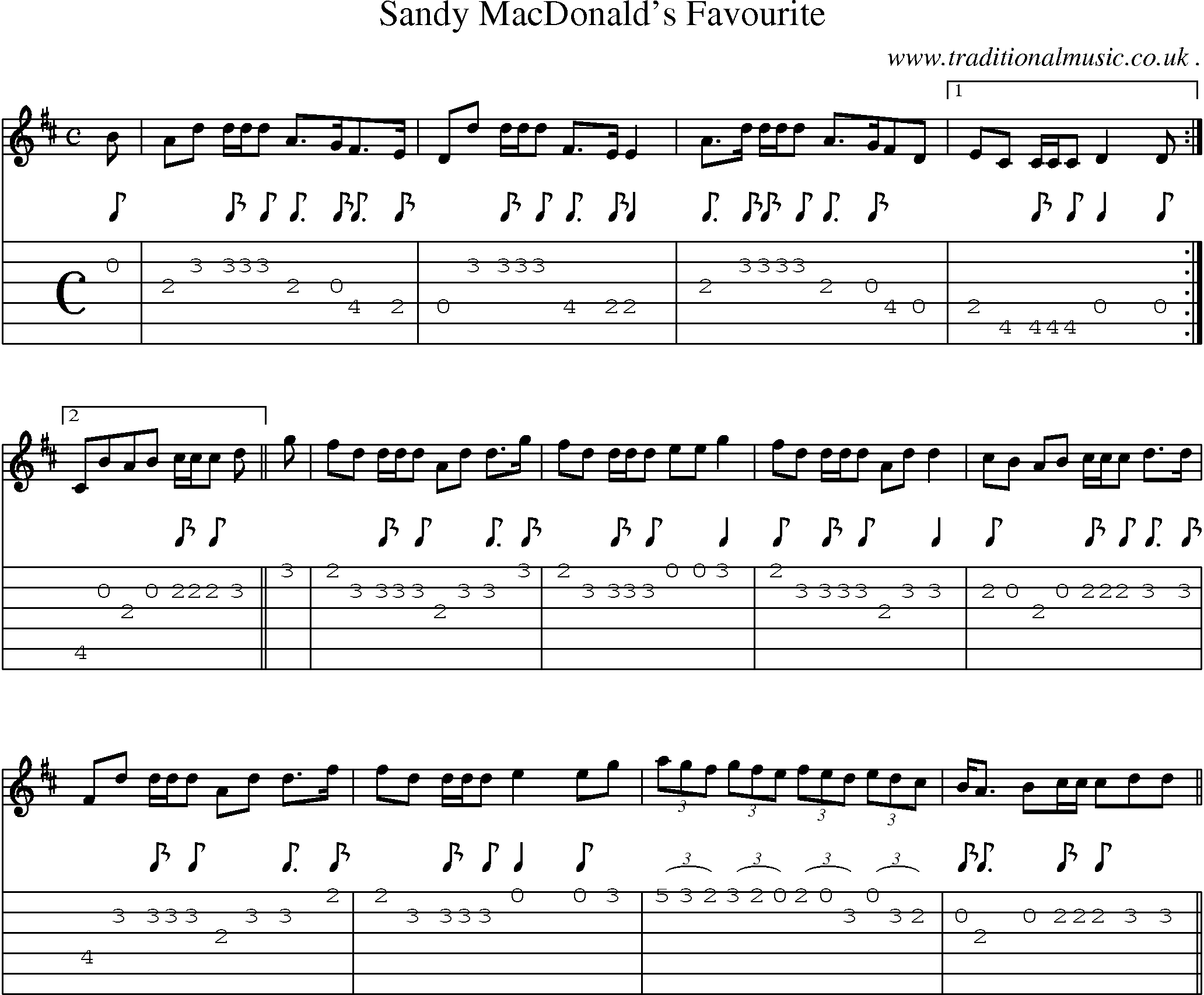 Sheet-music  score, Chords and Guitar Tabs for Sandy Macdonalds Favourite