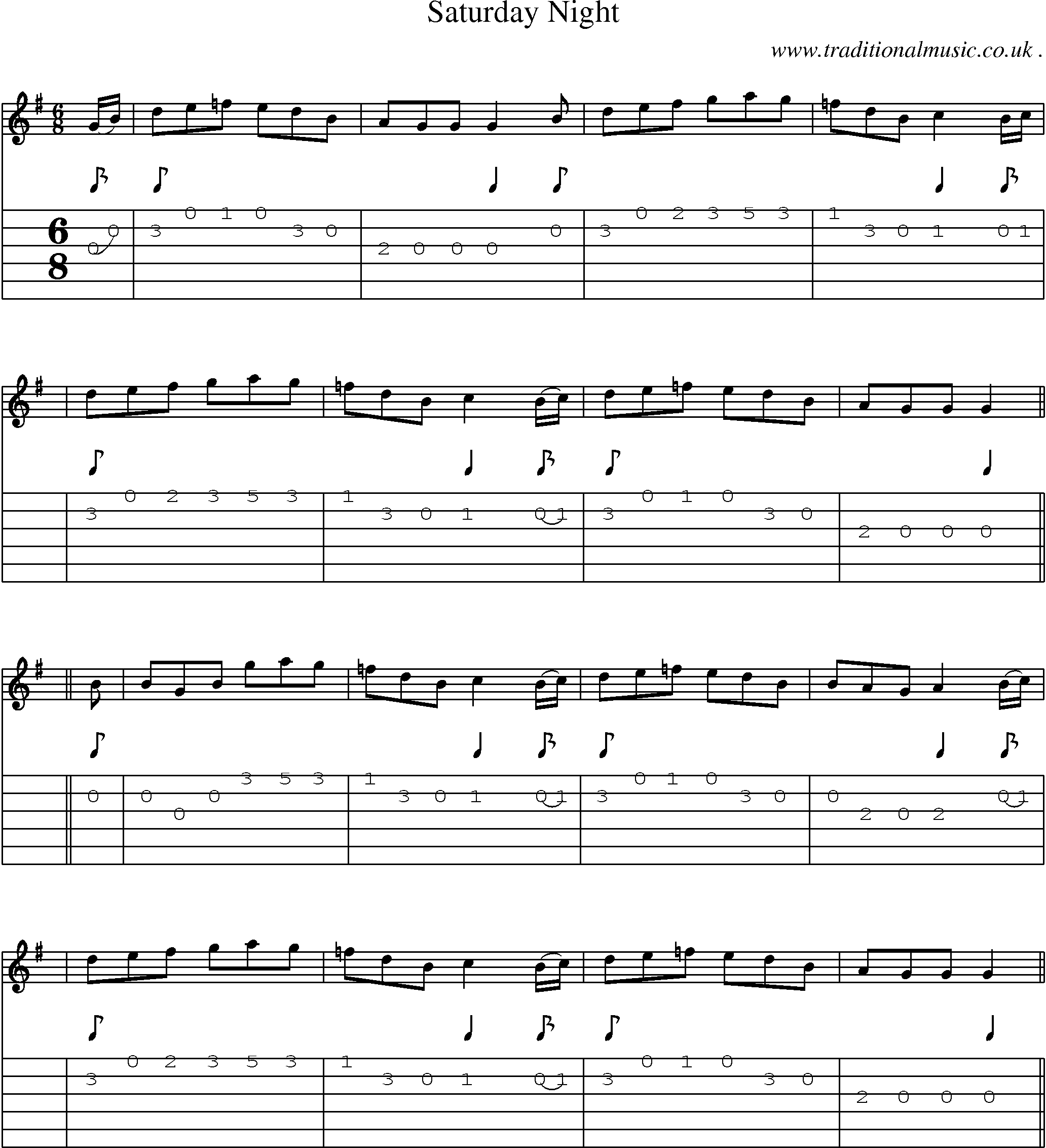 Sheet-music  score, Chords and Guitar Tabs for Saturday Night