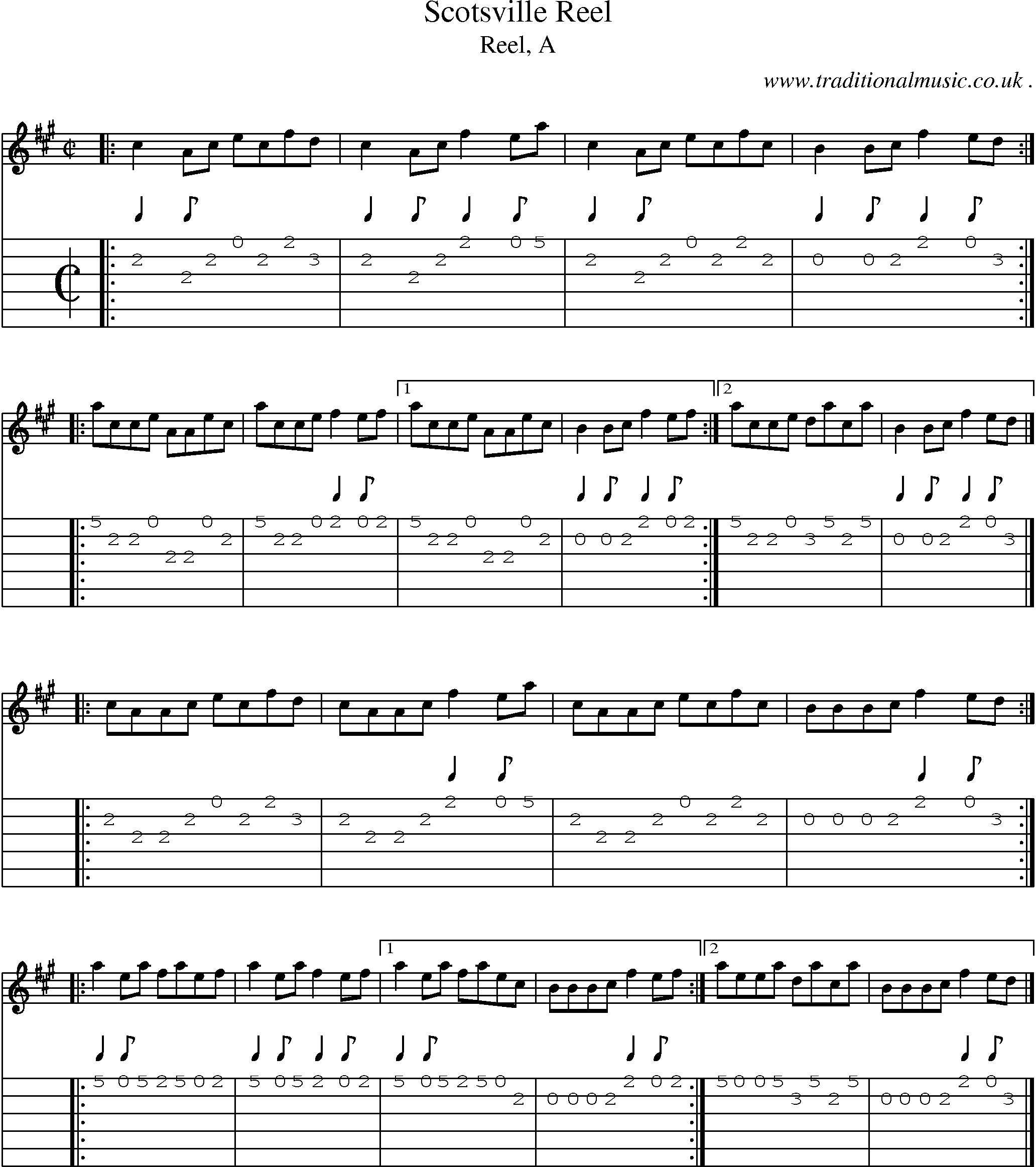 Sheet-music  score, Chords and Guitar Tabs for Scotsville Reel