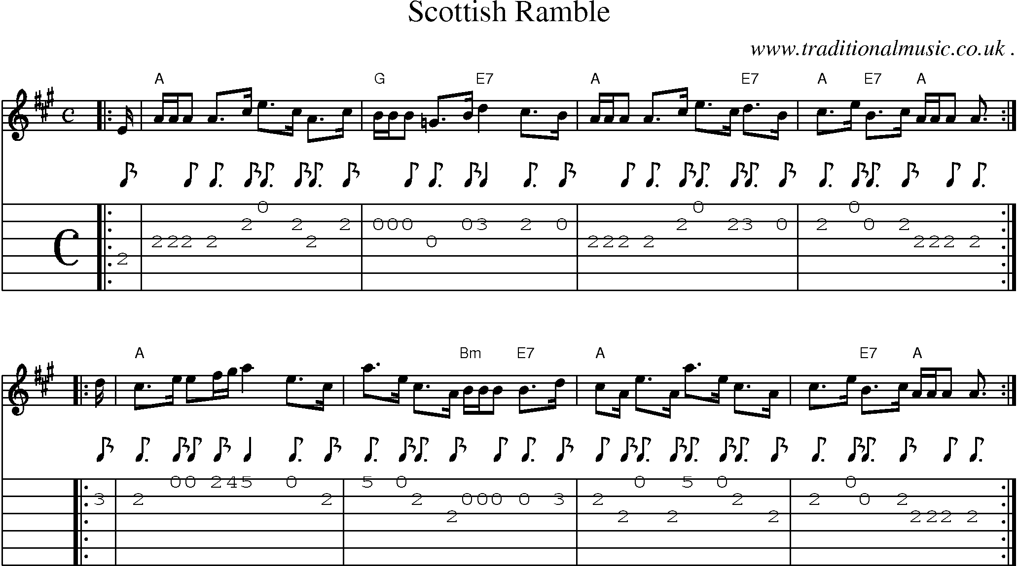 Sheet-music  score, Chords and Guitar Tabs for Scottish Ramble