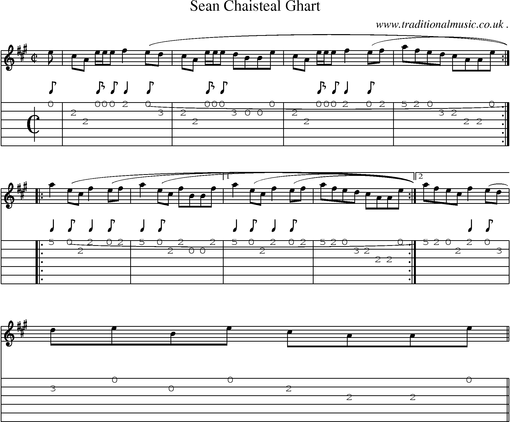 Sheet-music  score, Chords and Guitar Tabs for Sean Chaisteal Ghart