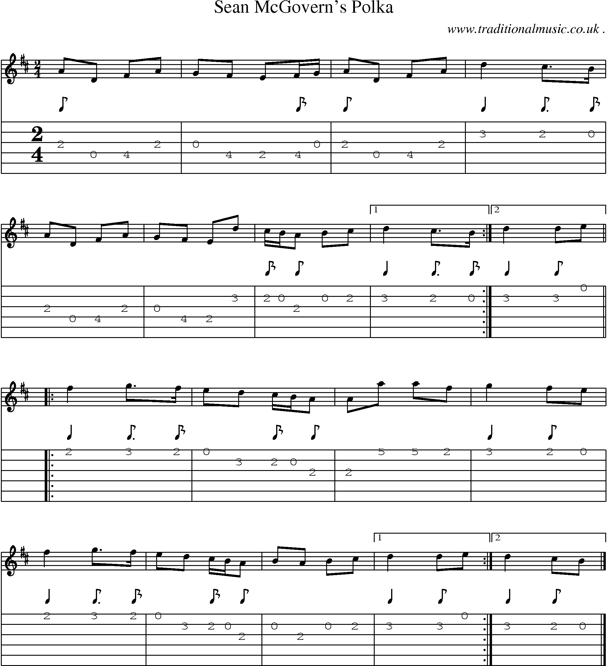 Sheet-music  score, Chords and Guitar Tabs for Sean Mcgoverns Polka