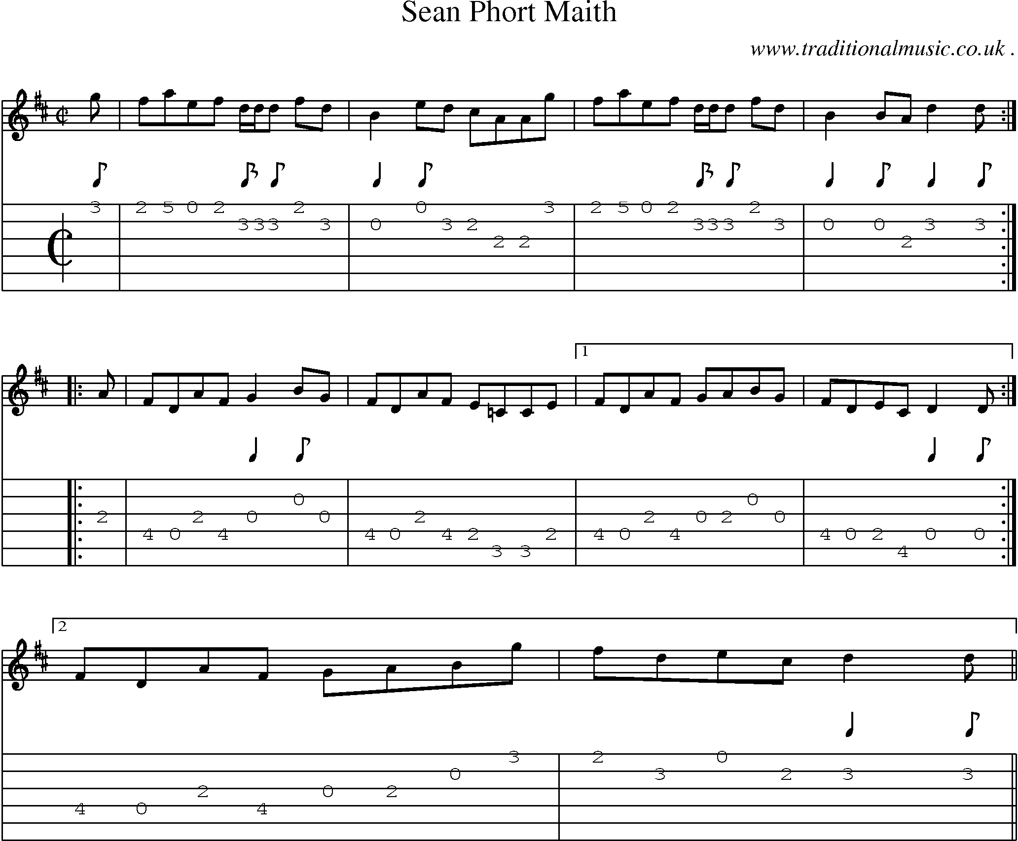 Sheet-music  score, Chords and Guitar Tabs for Sean Phort Maith