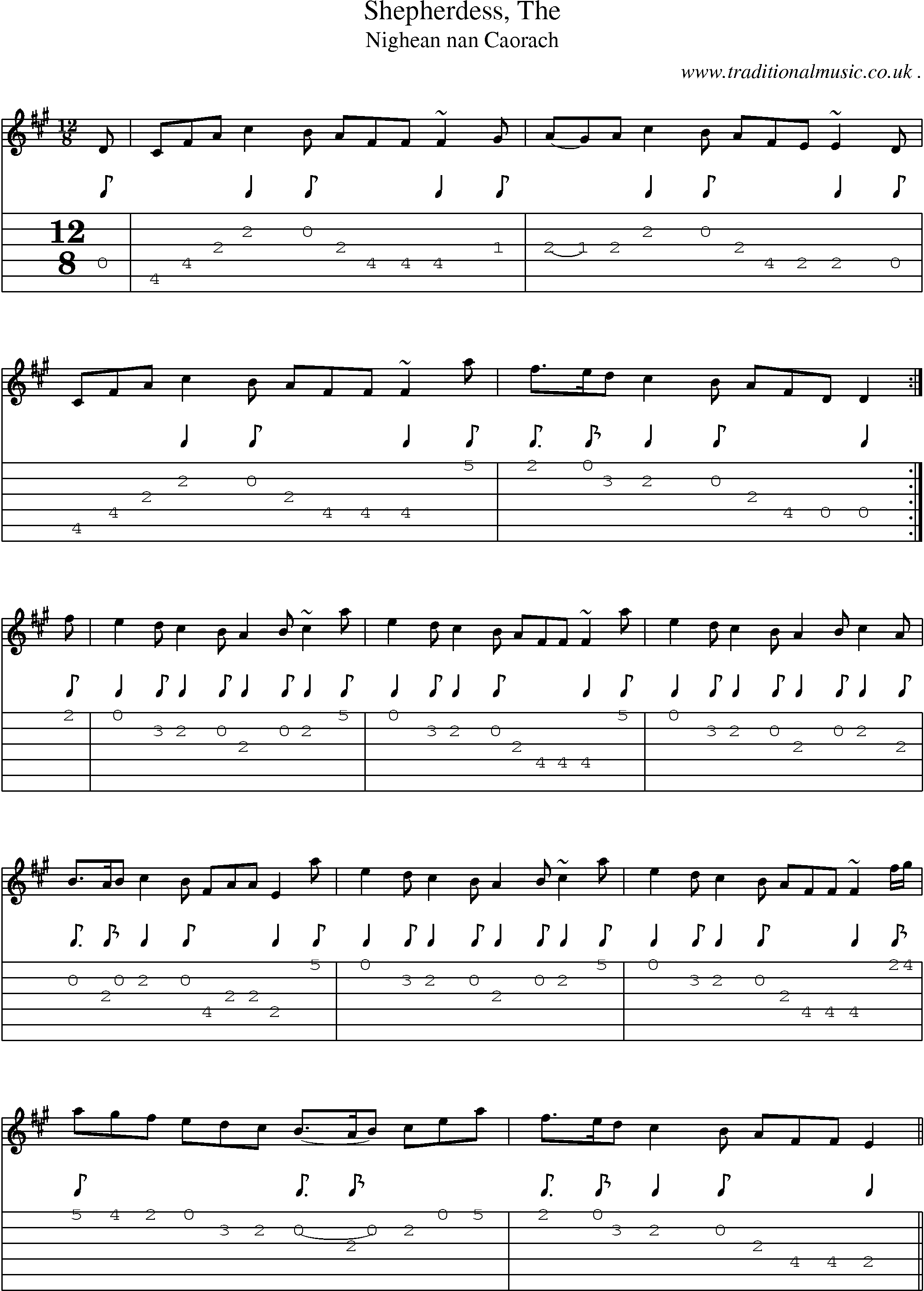 Sheet-music  score, Chords and Guitar Tabs for Shepherdess The
