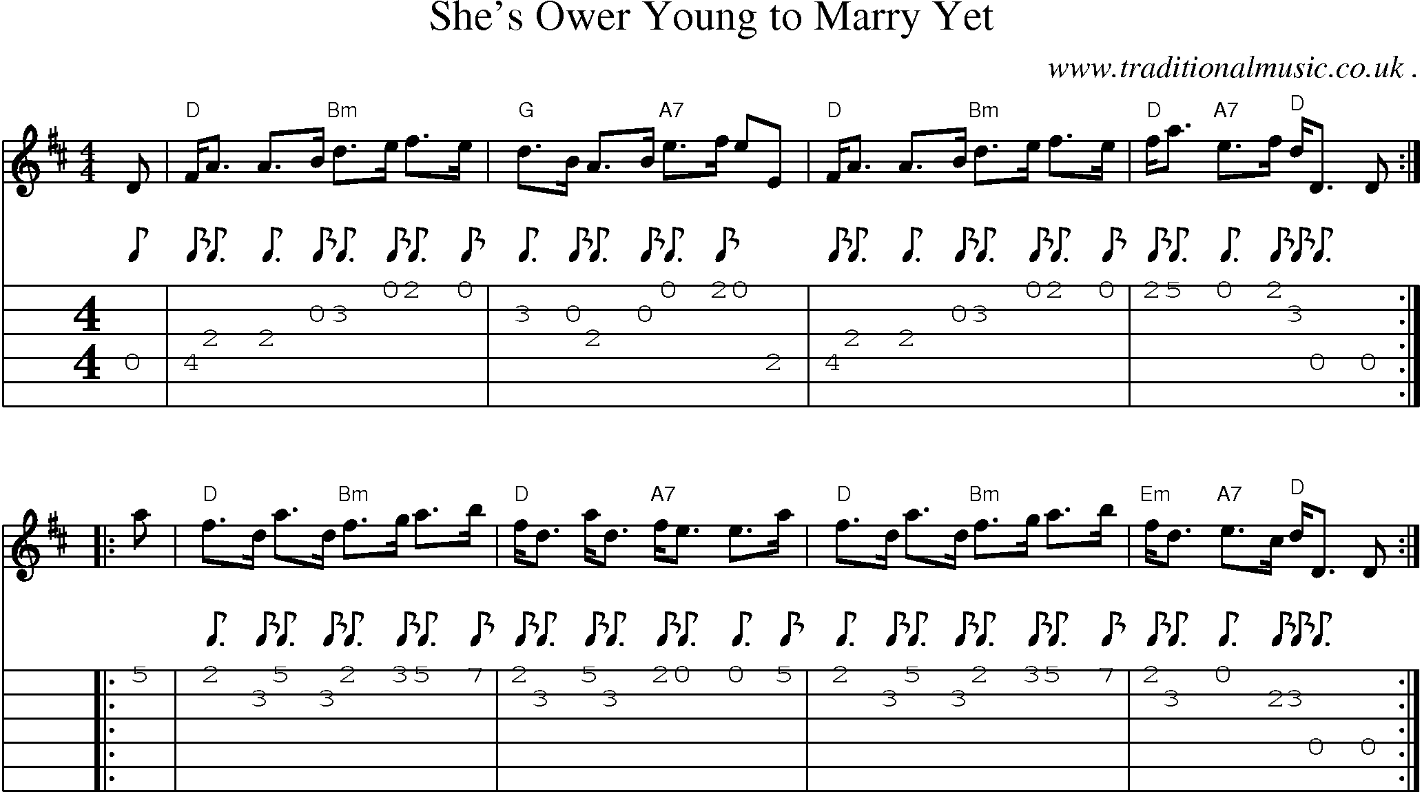 Sheet-music  score, Chords and Guitar Tabs for Shes Ower Young To Marry Yet