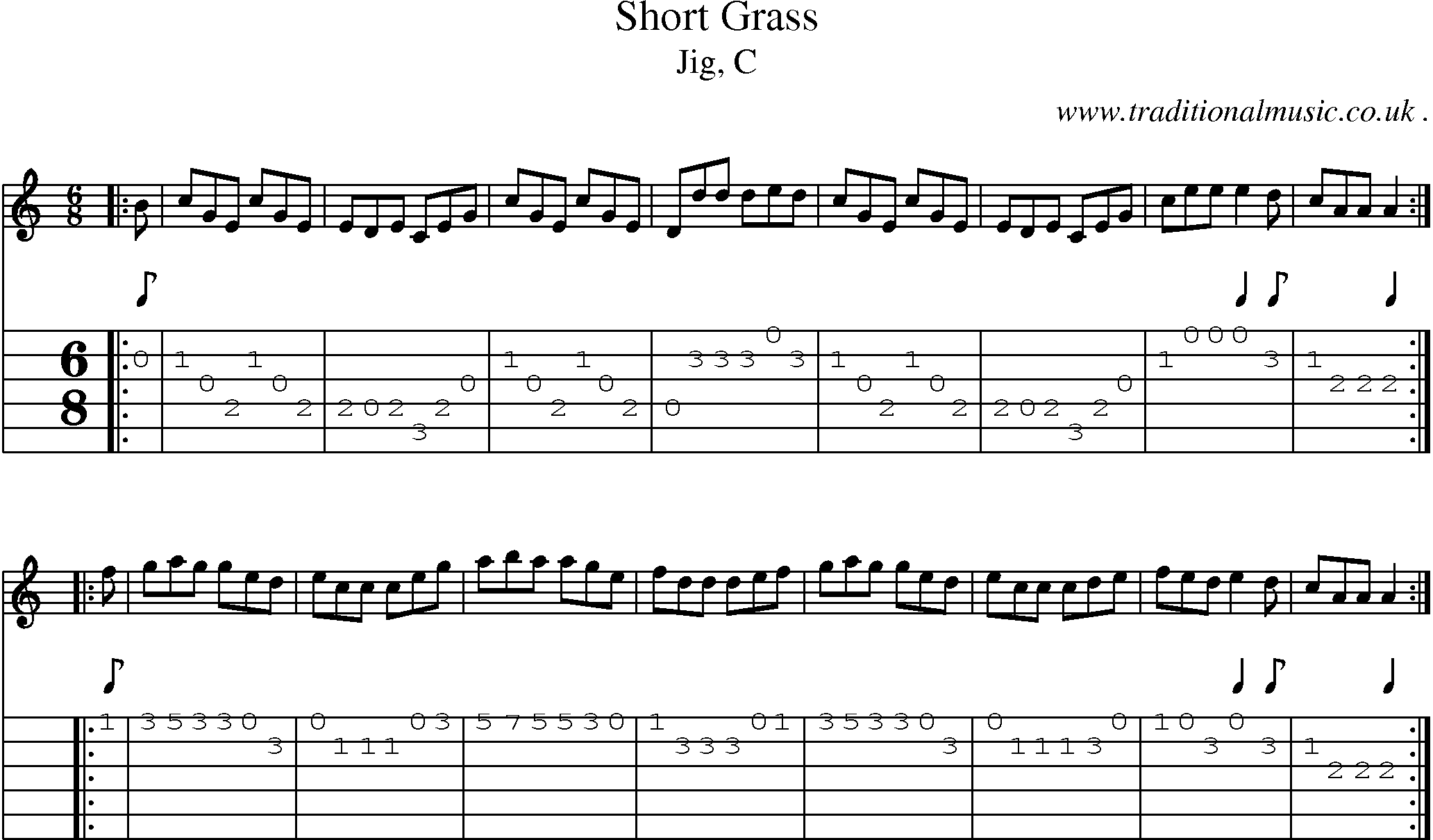 Sheet-music  score, Chords and Guitar Tabs for Short Grass