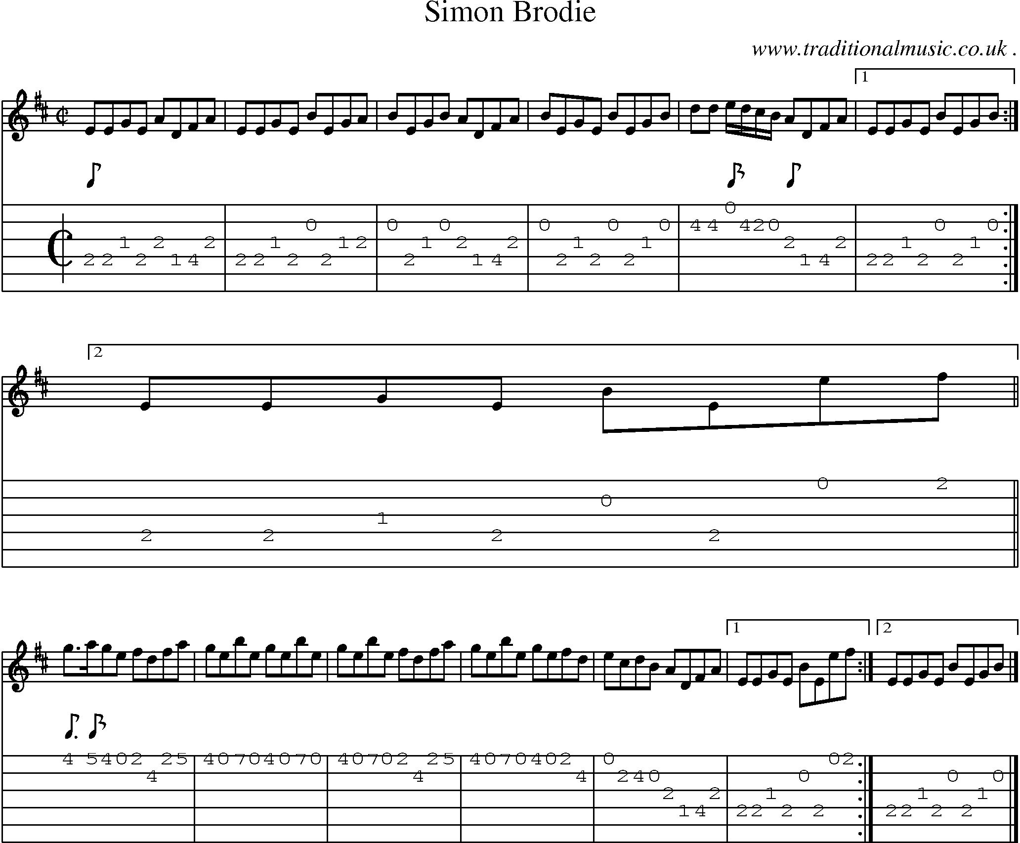 Sheet-music  score, Chords and Guitar Tabs for Simon Brodie