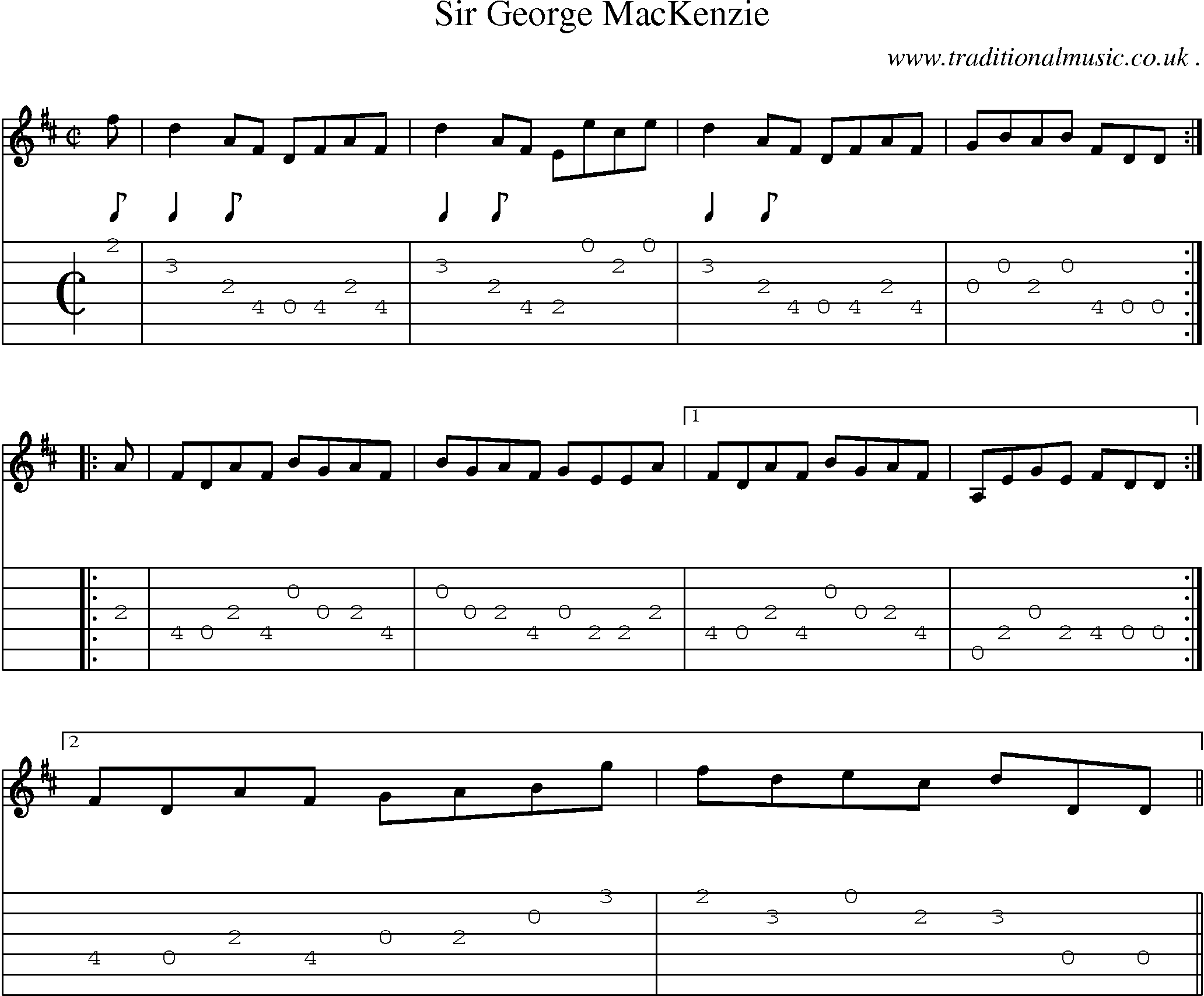 Sheet-music  score, Chords and Guitar Tabs for Sir George Mackenzie