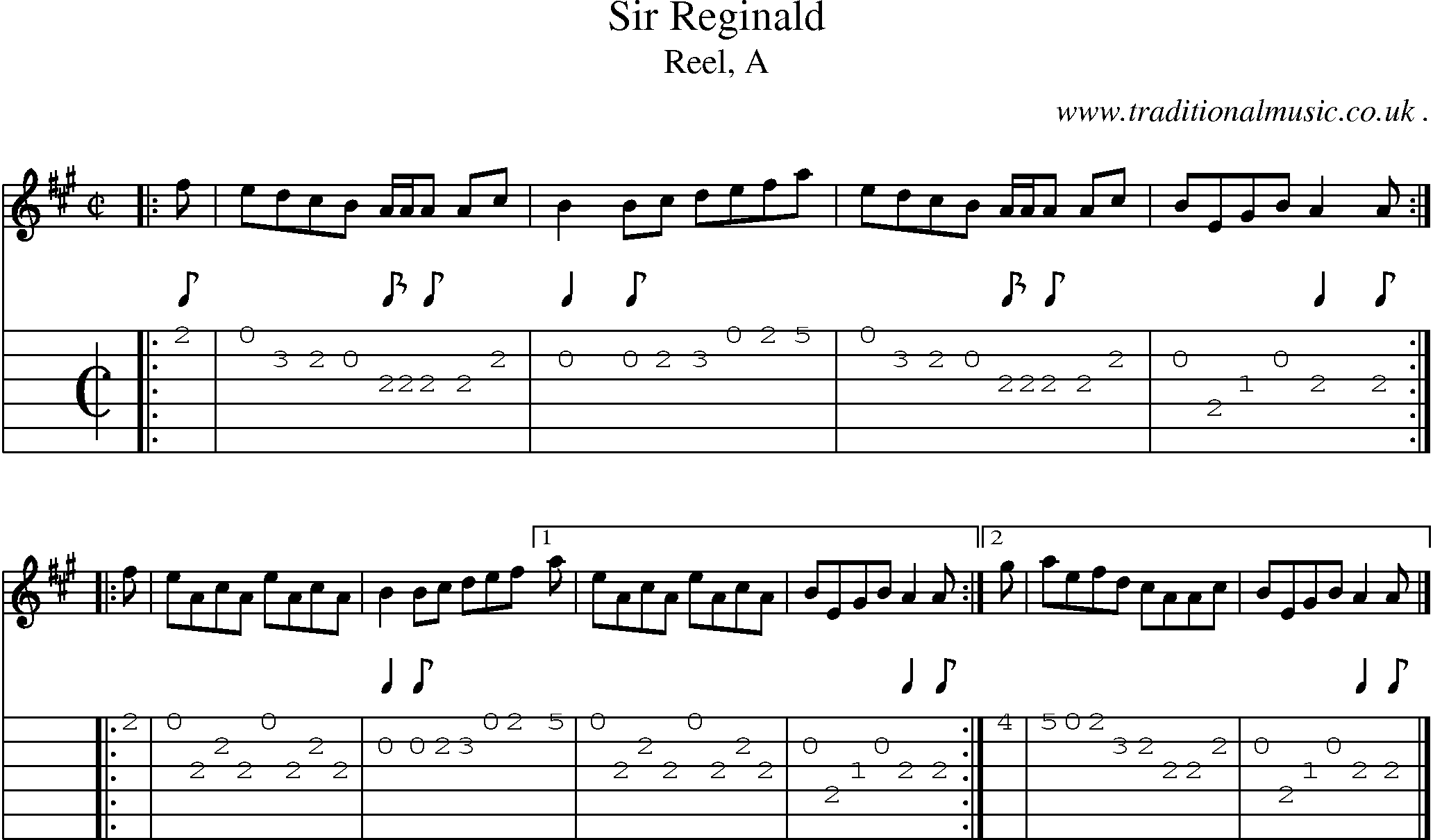 Sheet-music  score, Chords and Guitar Tabs for Sir Reginald