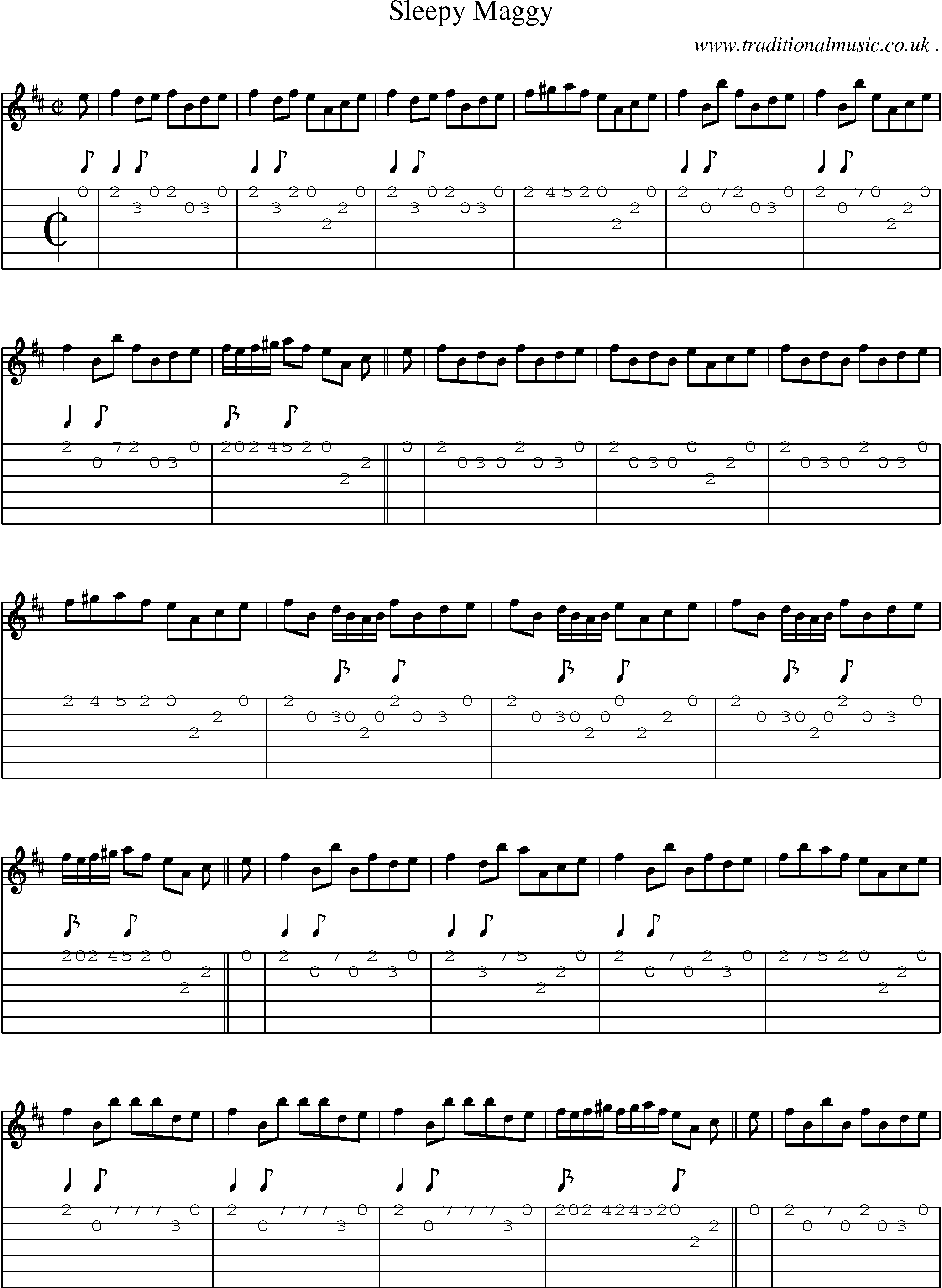 Sheet-music  score, Chords and Guitar Tabs for Sleepy Maggy