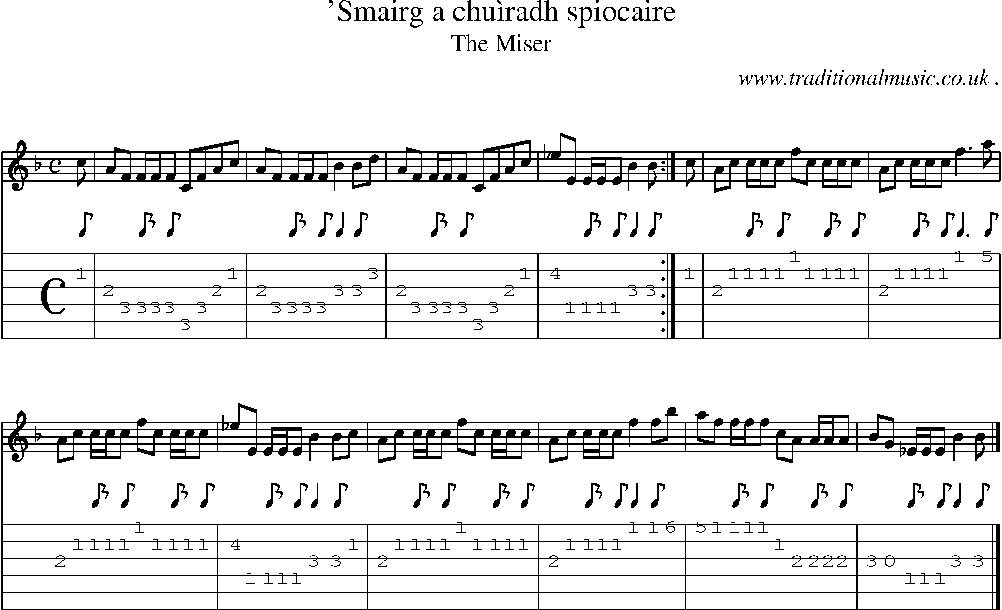 Sheet-music  score, Chords and Guitar Tabs for Smairg A Chuiradh Spiocaire