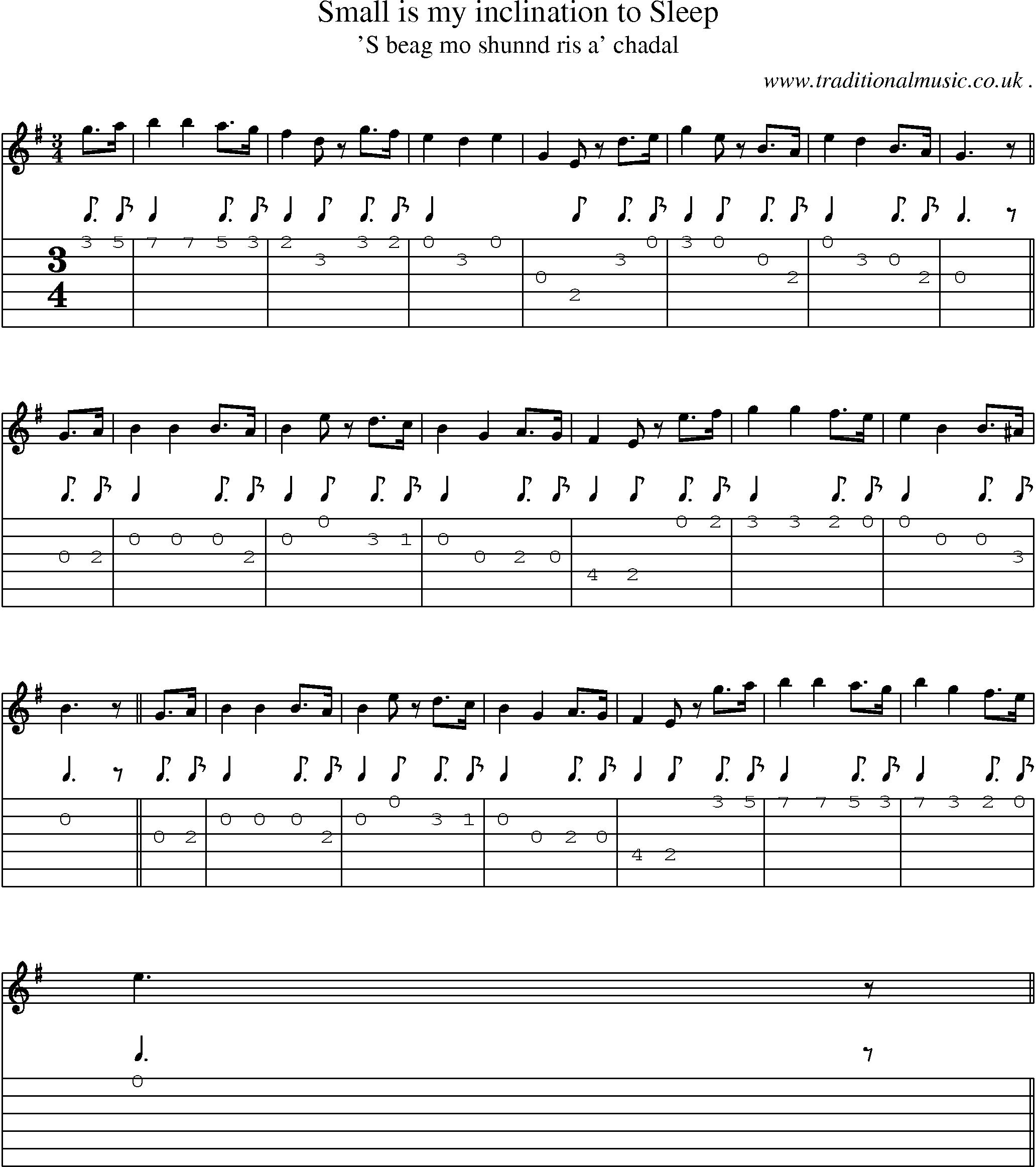 Sheet-music  score, Chords and Guitar Tabs for Small Is My Inclination To Sleep