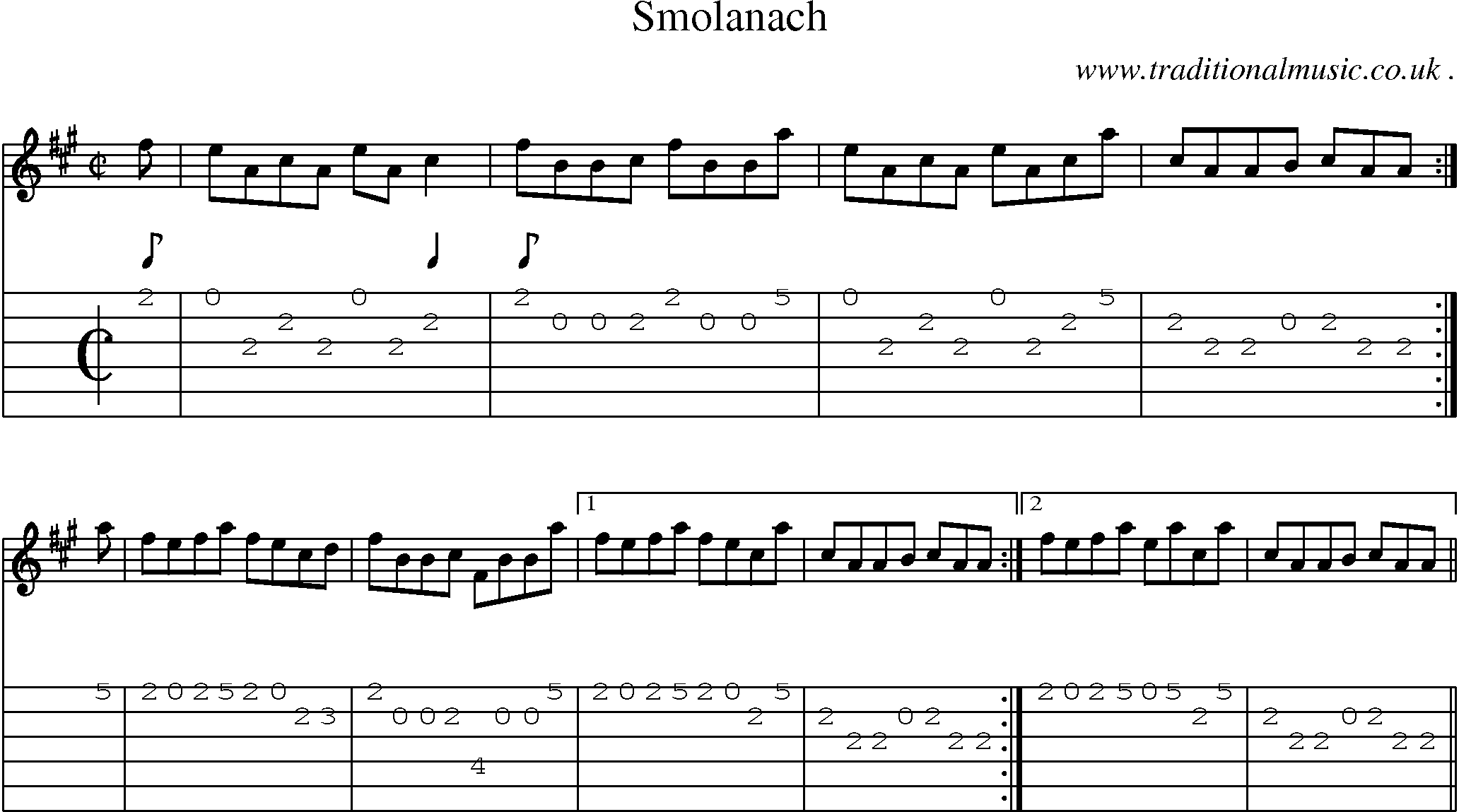 Sheet-music  score, Chords and Guitar Tabs for Smolanach