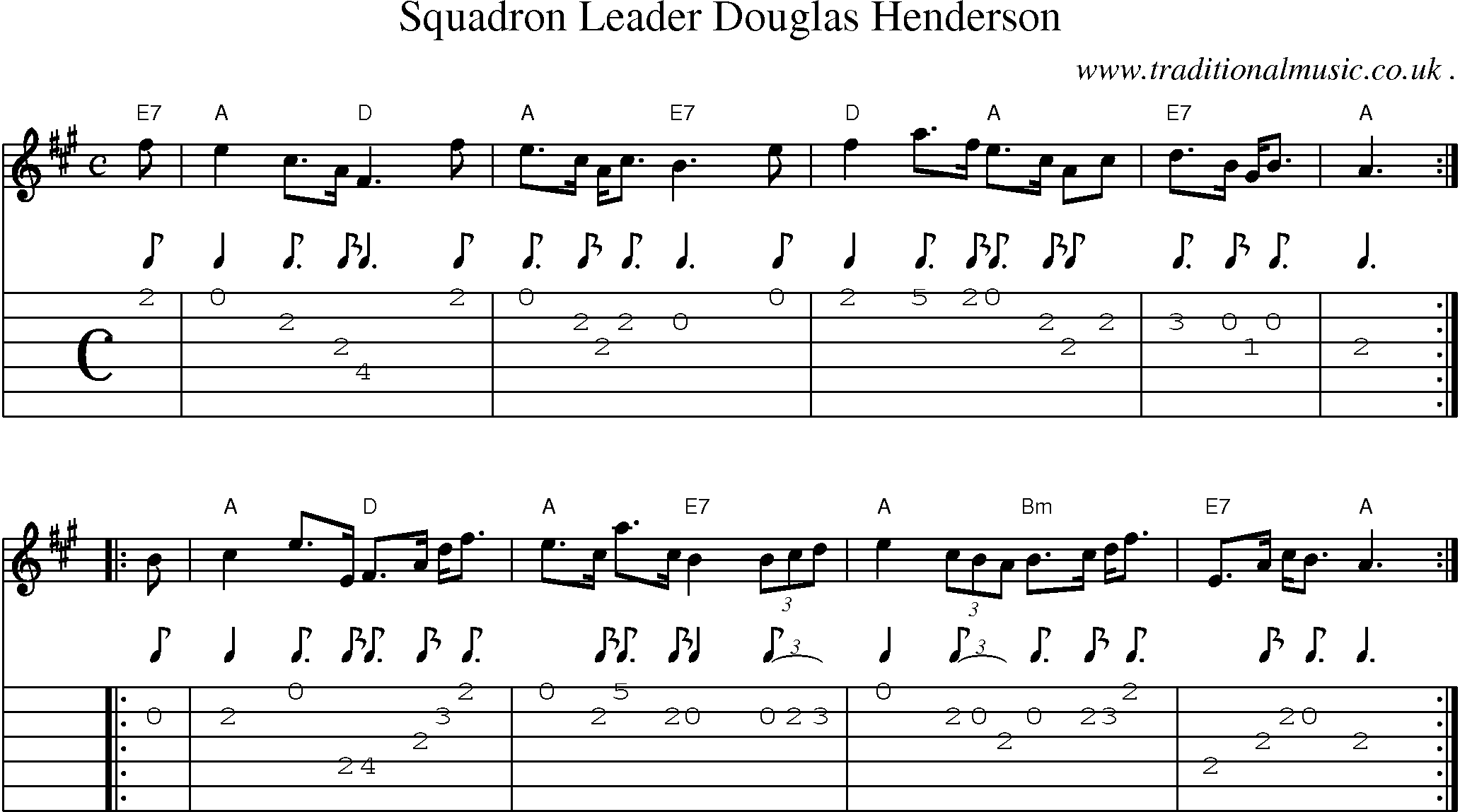 Sheet-music  score, Chords and Guitar Tabs for Squadron Leader Douglas Henderson