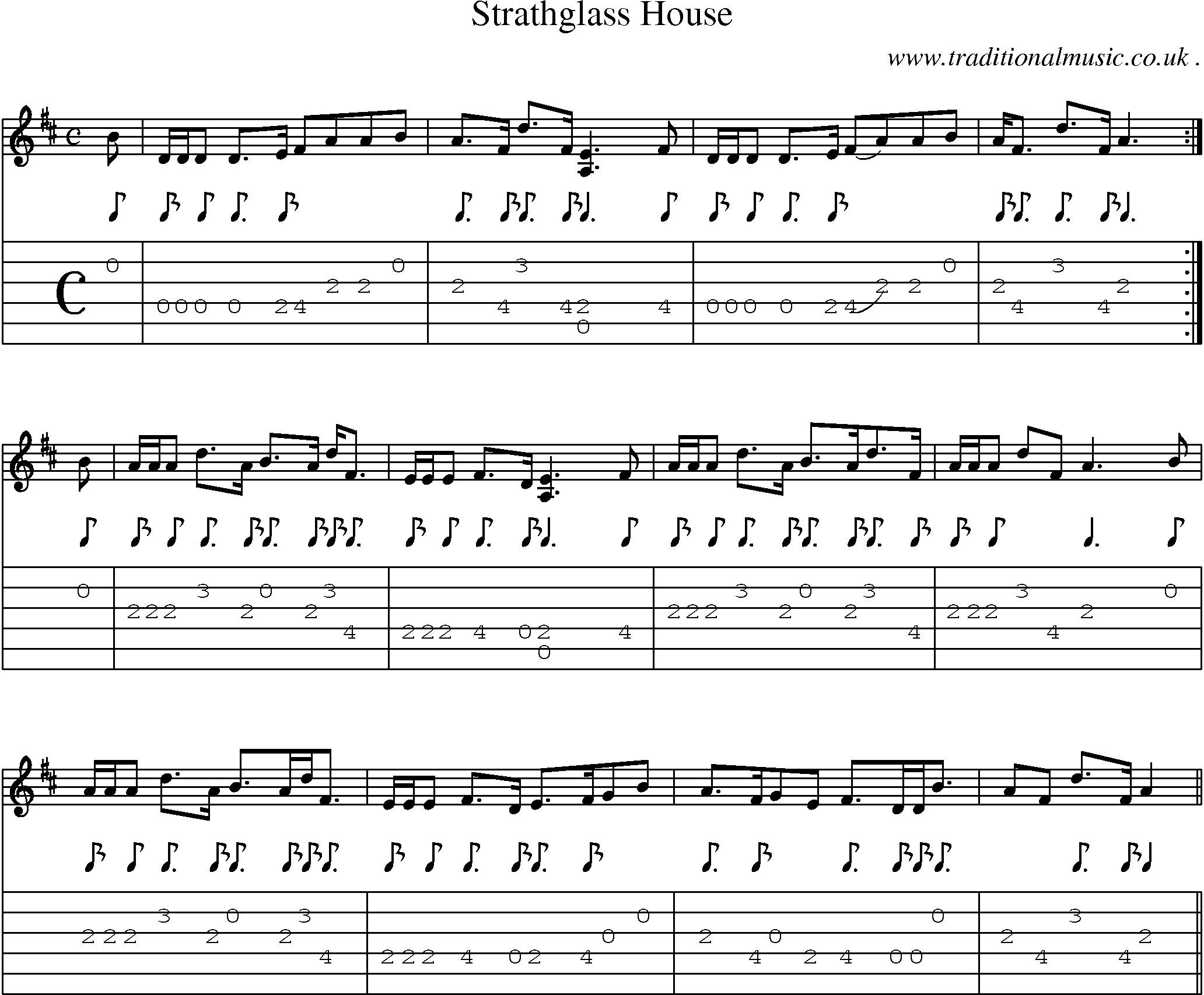 Sheet-music  score, Chords and Guitar Tabs for Strathglass House